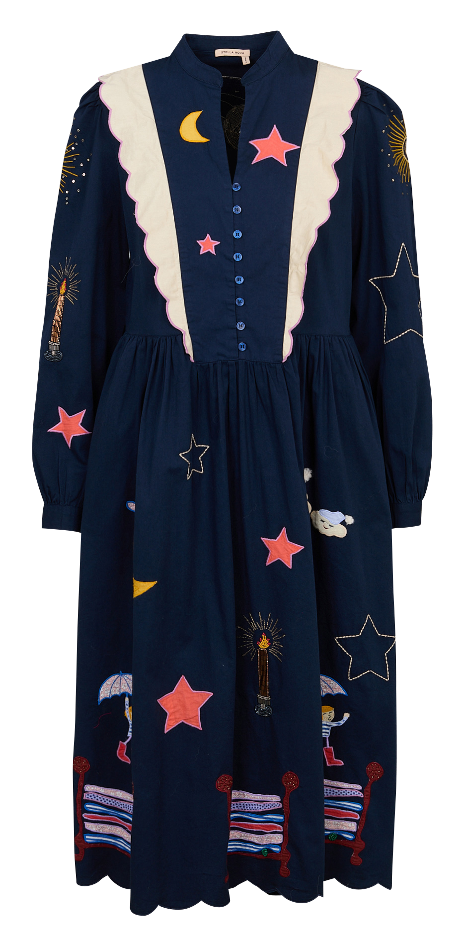 Robe longue col tunisien en coton bio STELLA NOVA Bleu