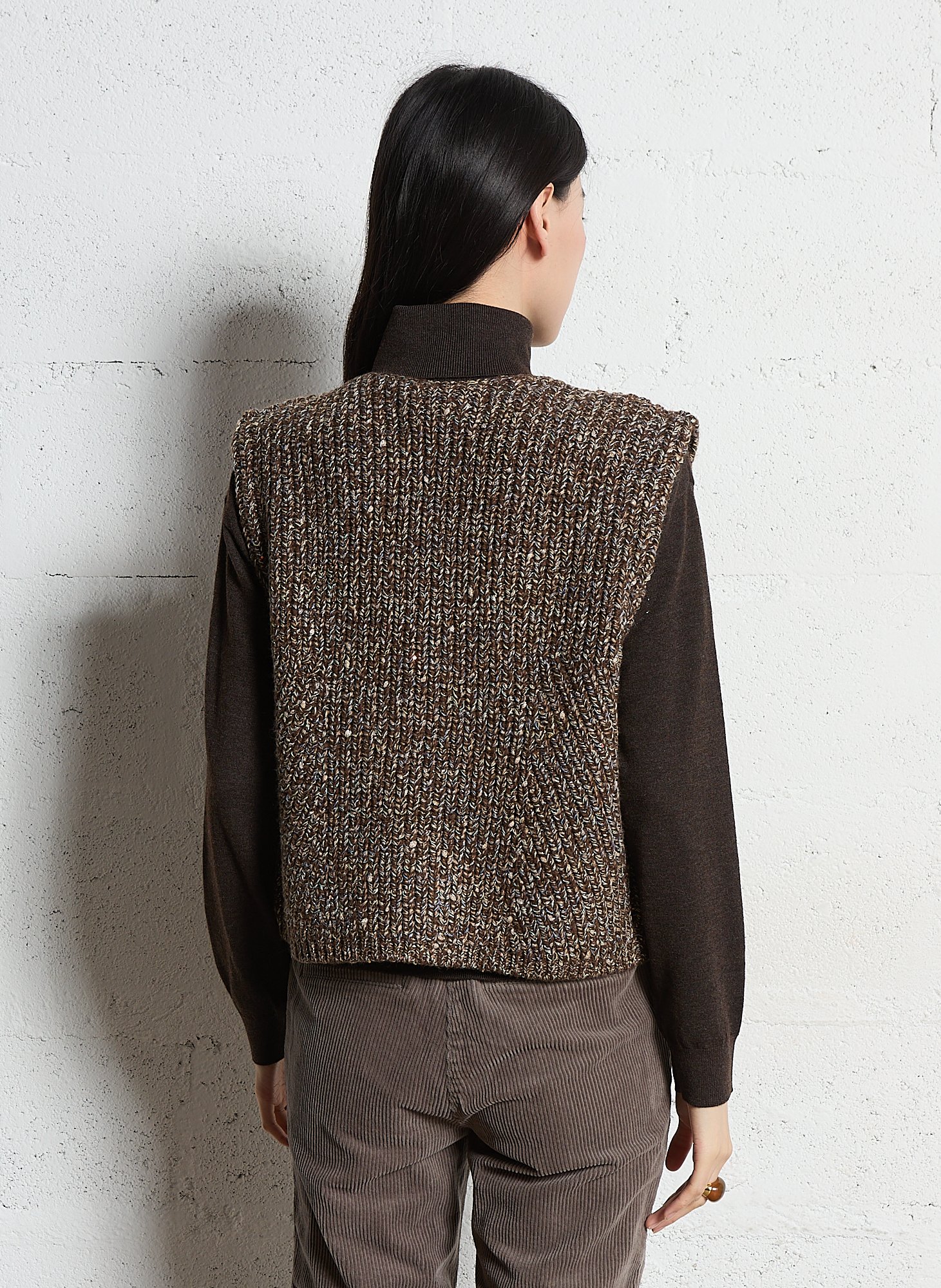 Straight knitted cardigan MAISON 123 Brown