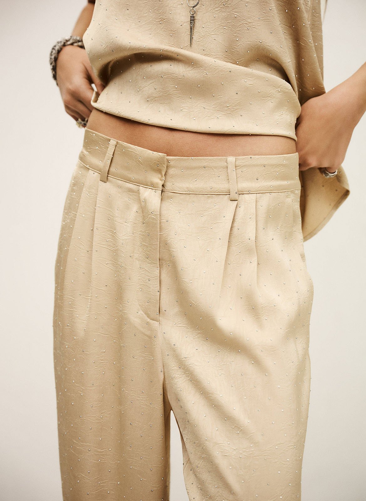 Wijde broek met studs BA&SH Goudkleurig