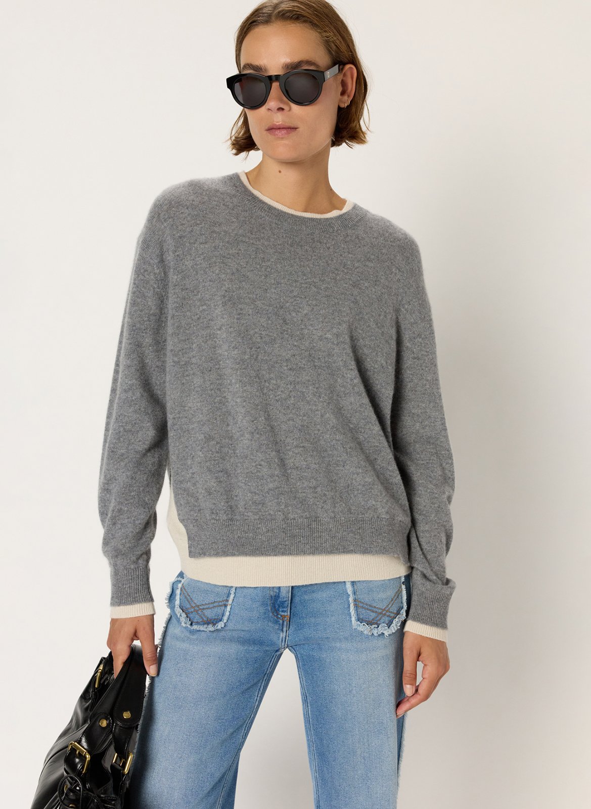 Sweat col rond en cachemire GERARD DAREL Gris