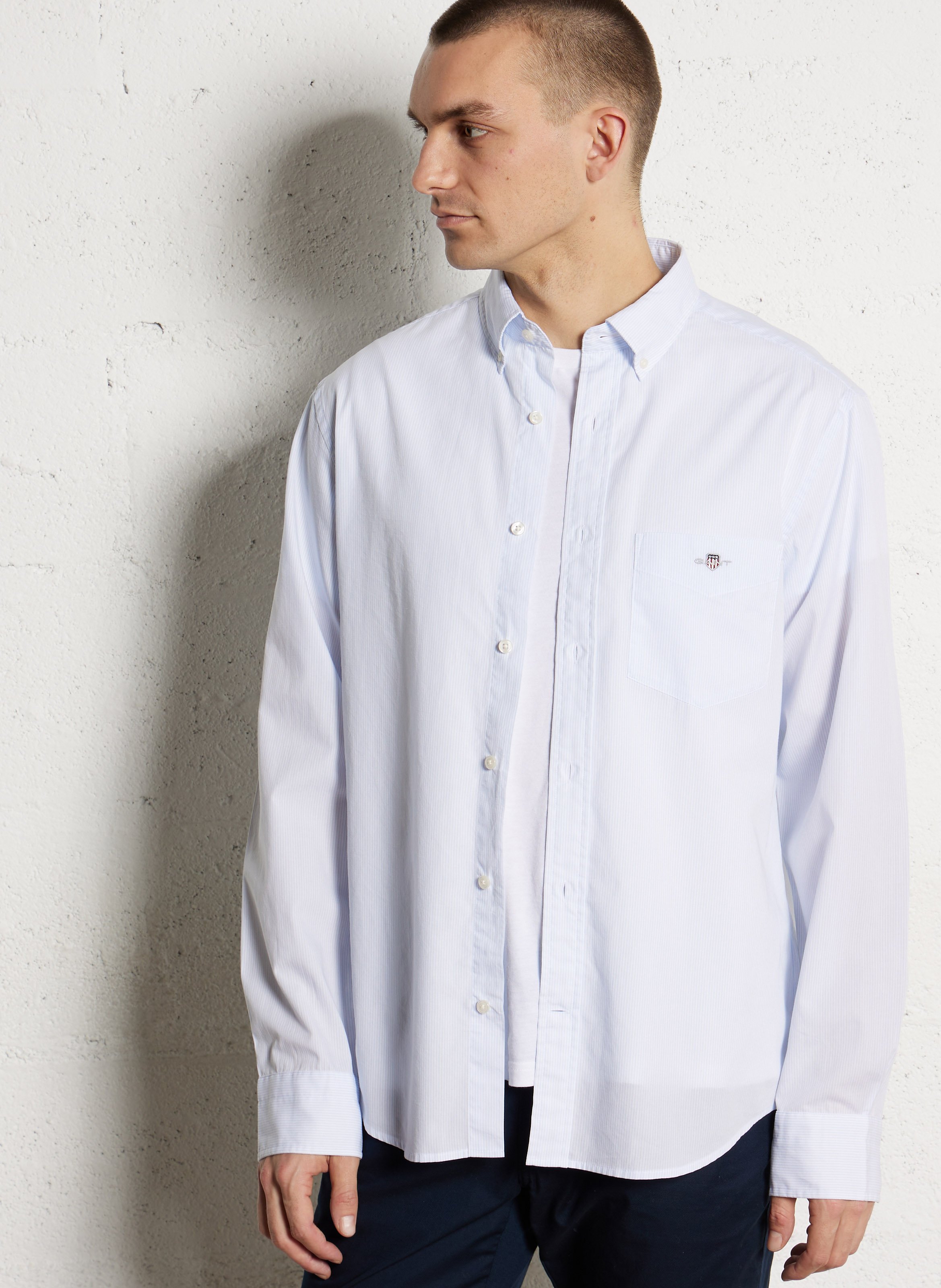 Rechte, gestreepte, katoenen blouse met klassieke kraag GANT Blauw