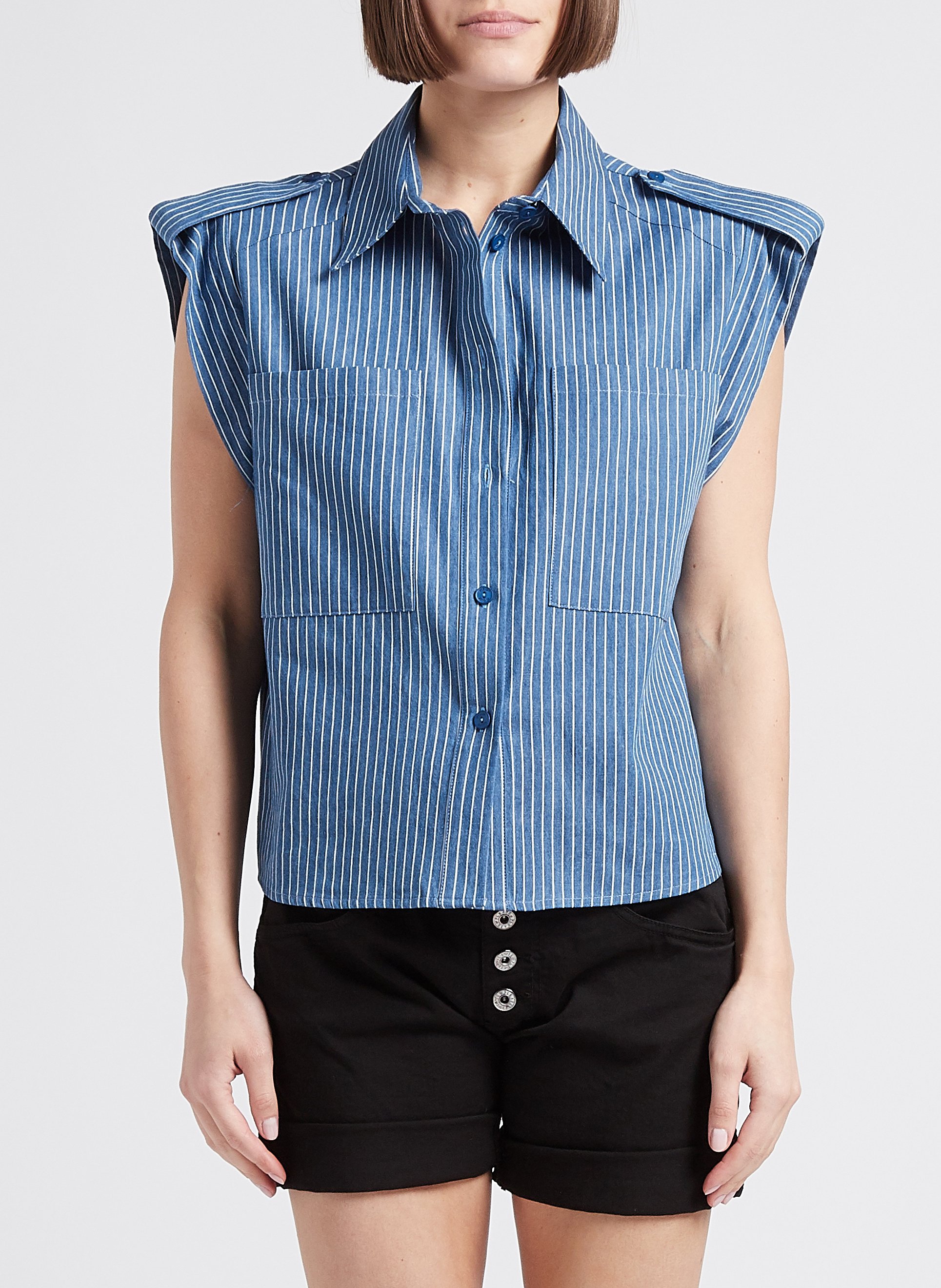 Chemise sans manches à rayures en coton PLEASE Blue