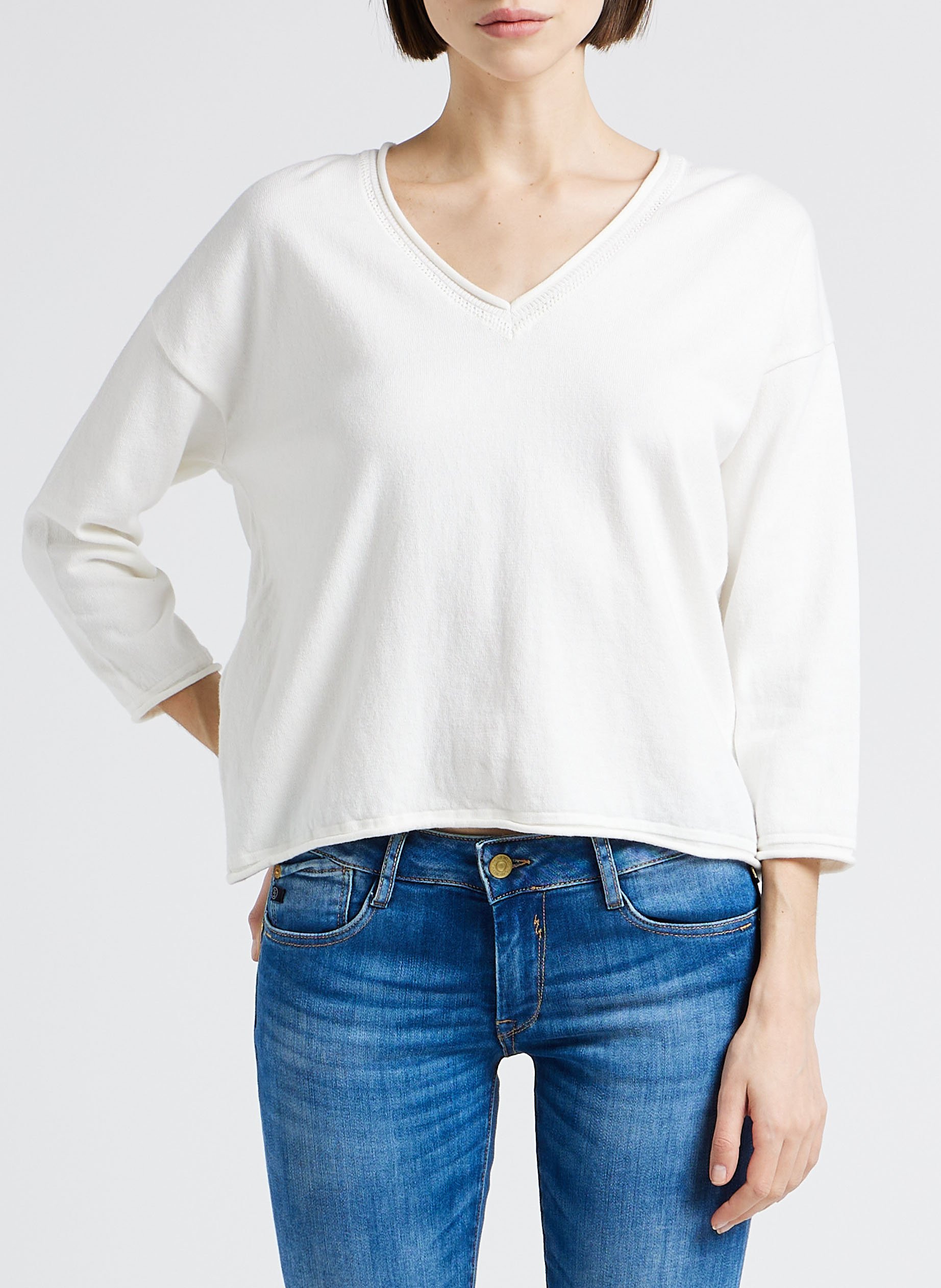 Pull col V évasé en coton ONE STEP