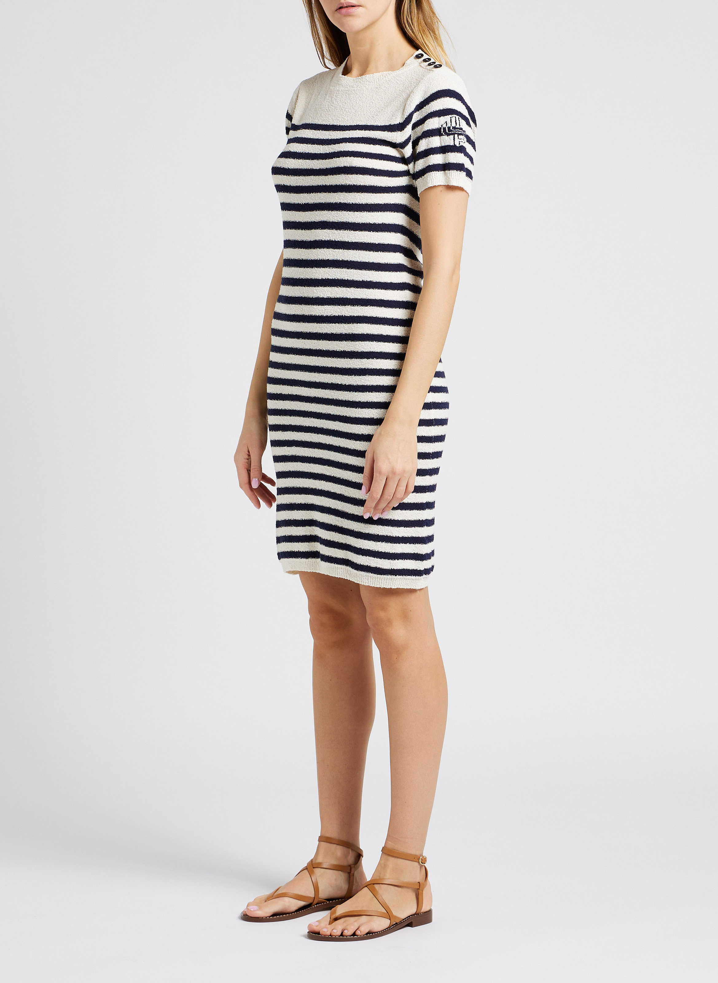 Jurk van katoenmix met marinestrepen en ronde hals LA PETITE FRANCAISE Blauw