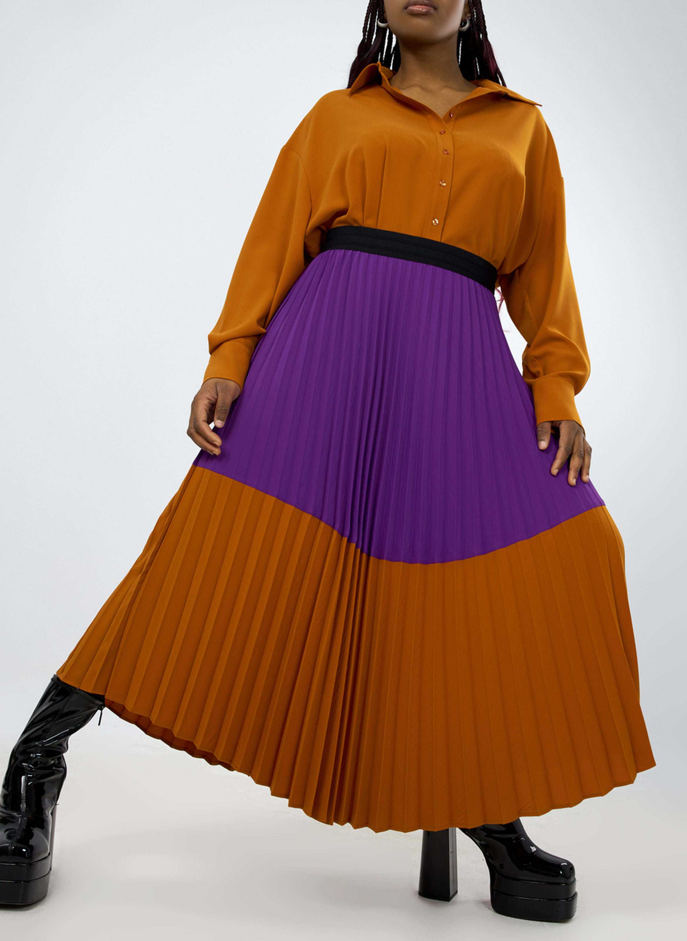 Langer, zweifarbiger, plissierter Rock MAT FASHION Violett