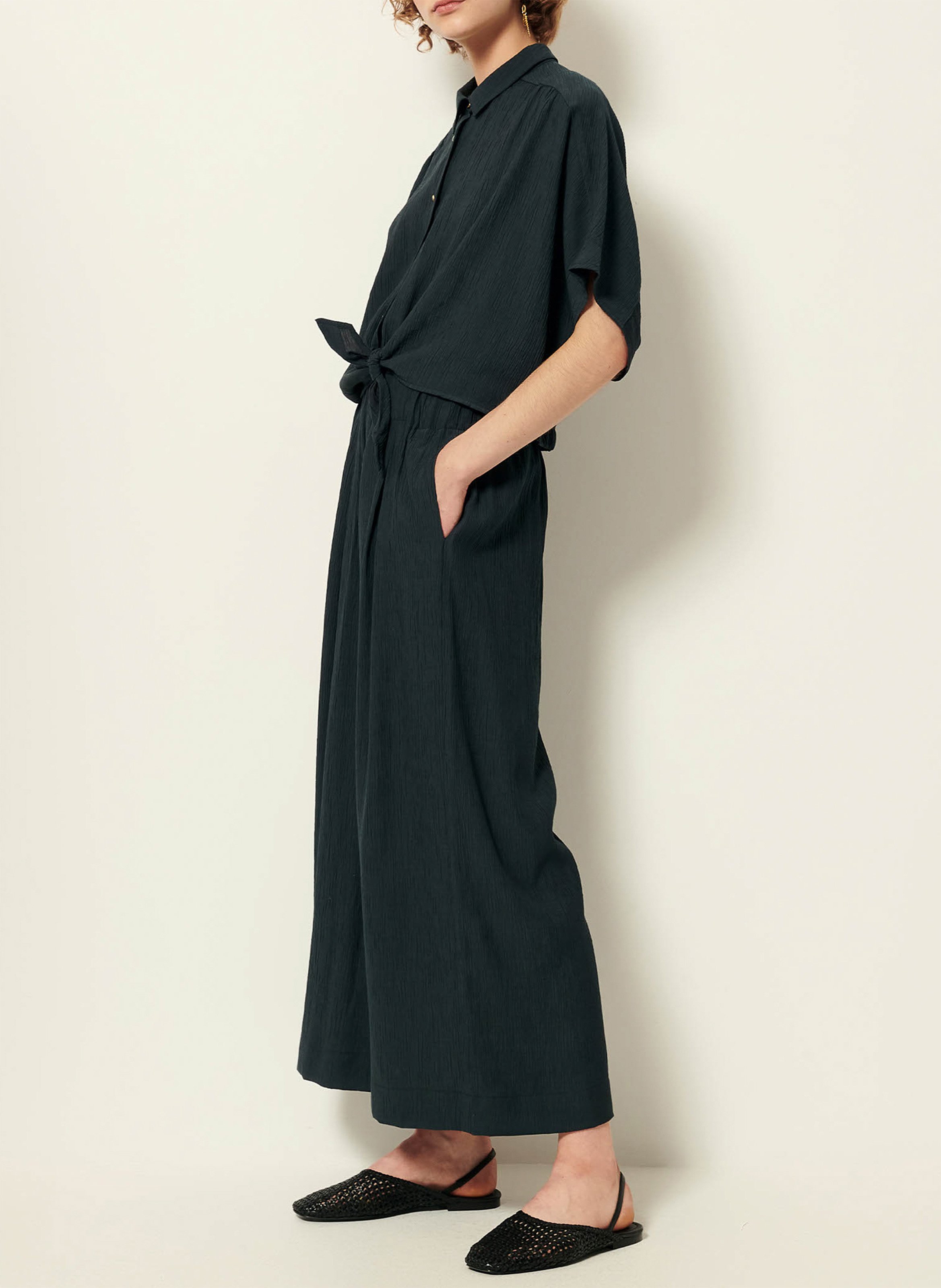 Pantalon large 7/8ème en linon antique SESSUN Vert