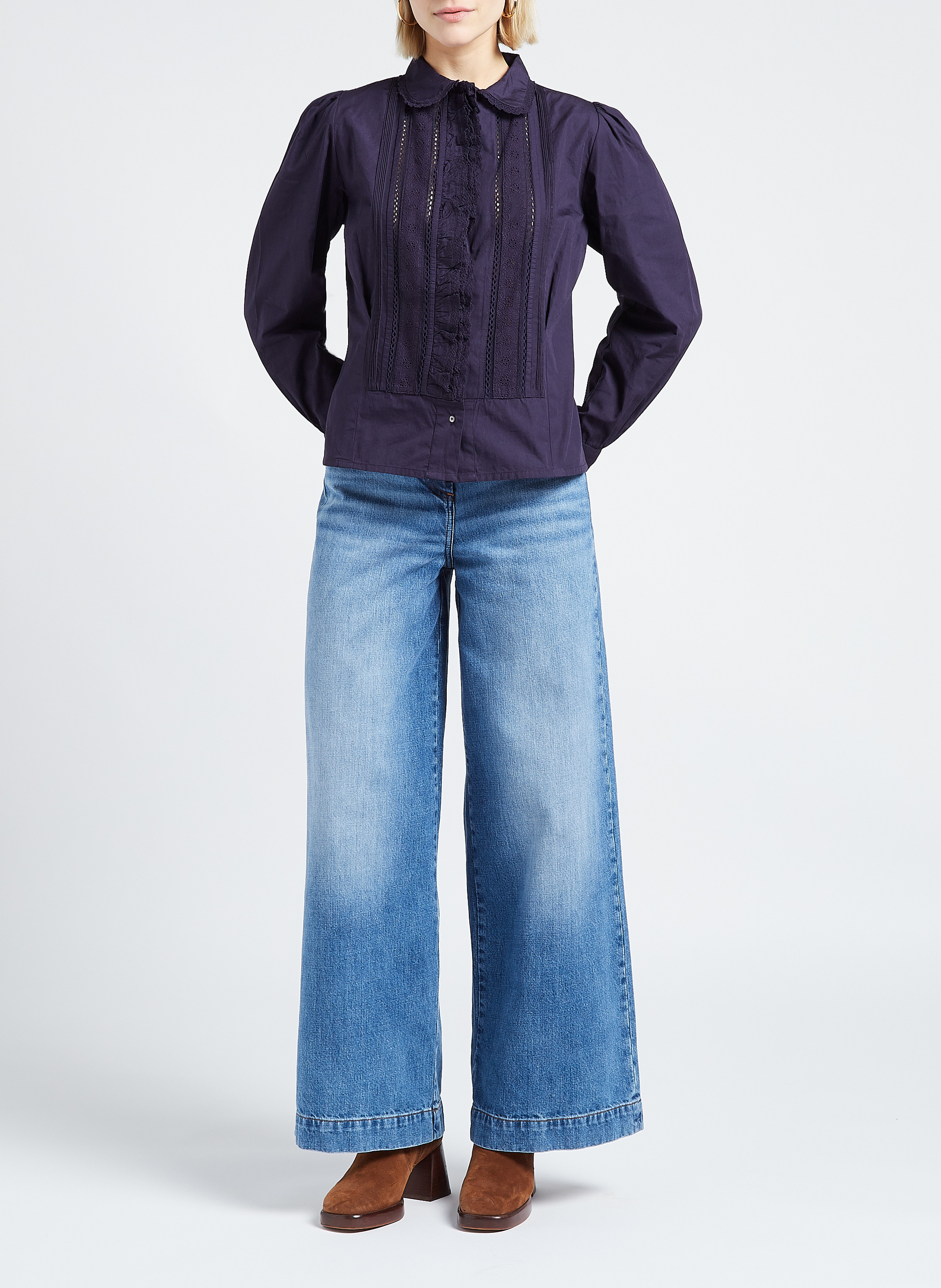 Bluse mit Bubikragen, aus Baumwoll-Popeline ANTIK BATIK Blau