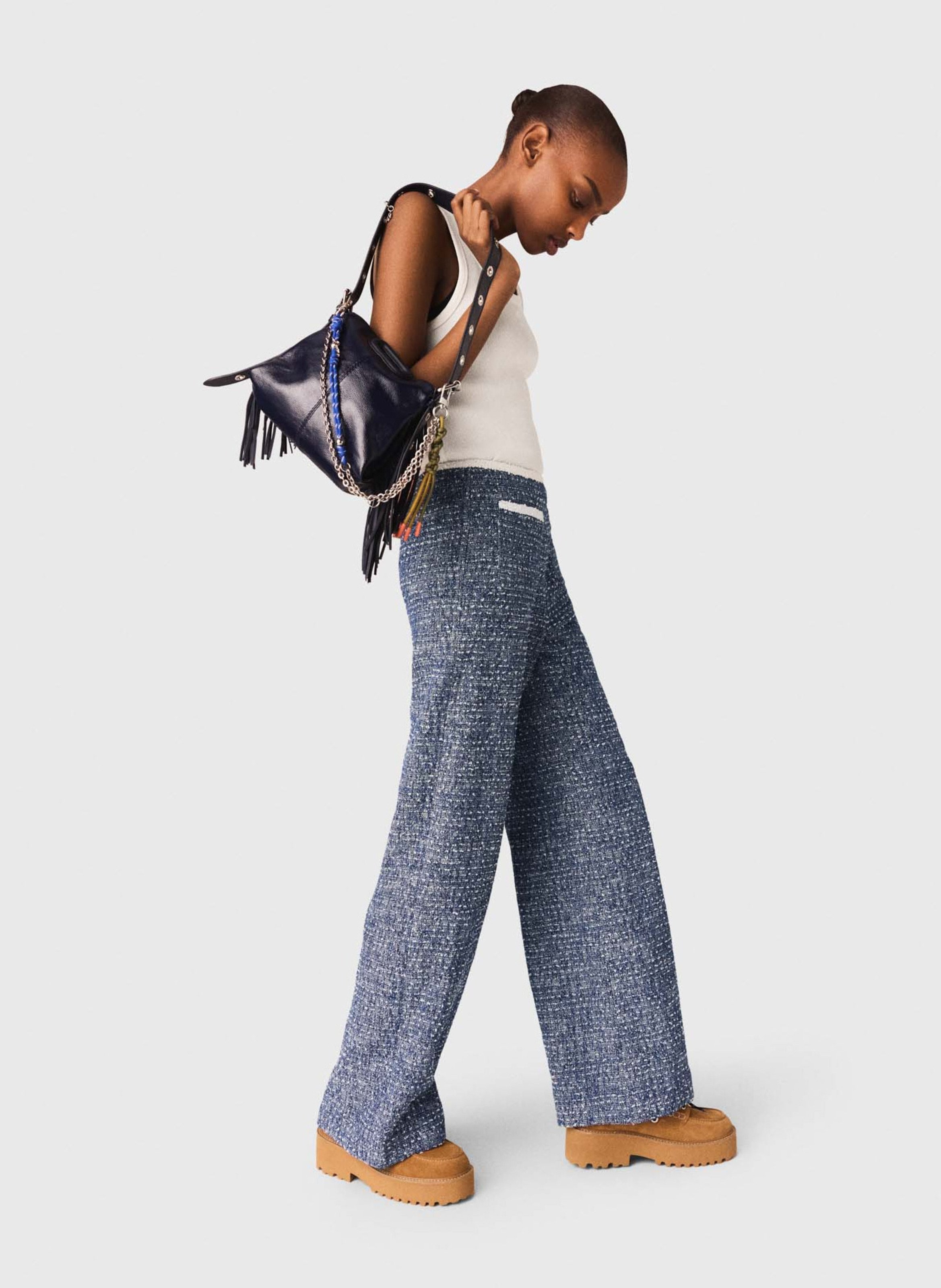 Pantalon droit en tweed MAJE Bleu