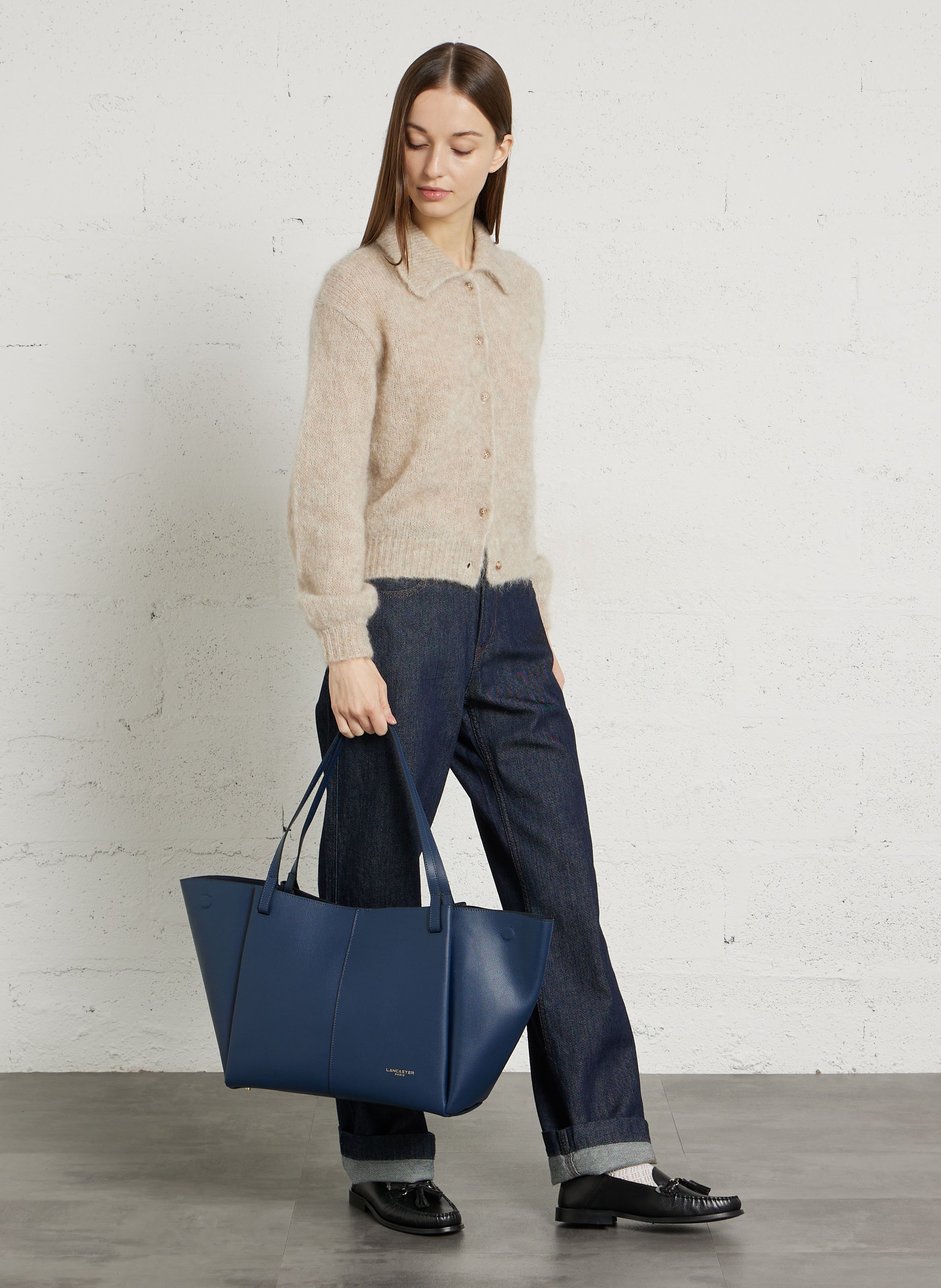 Sac cabas en cuir LANCASTER PARIS Bleu