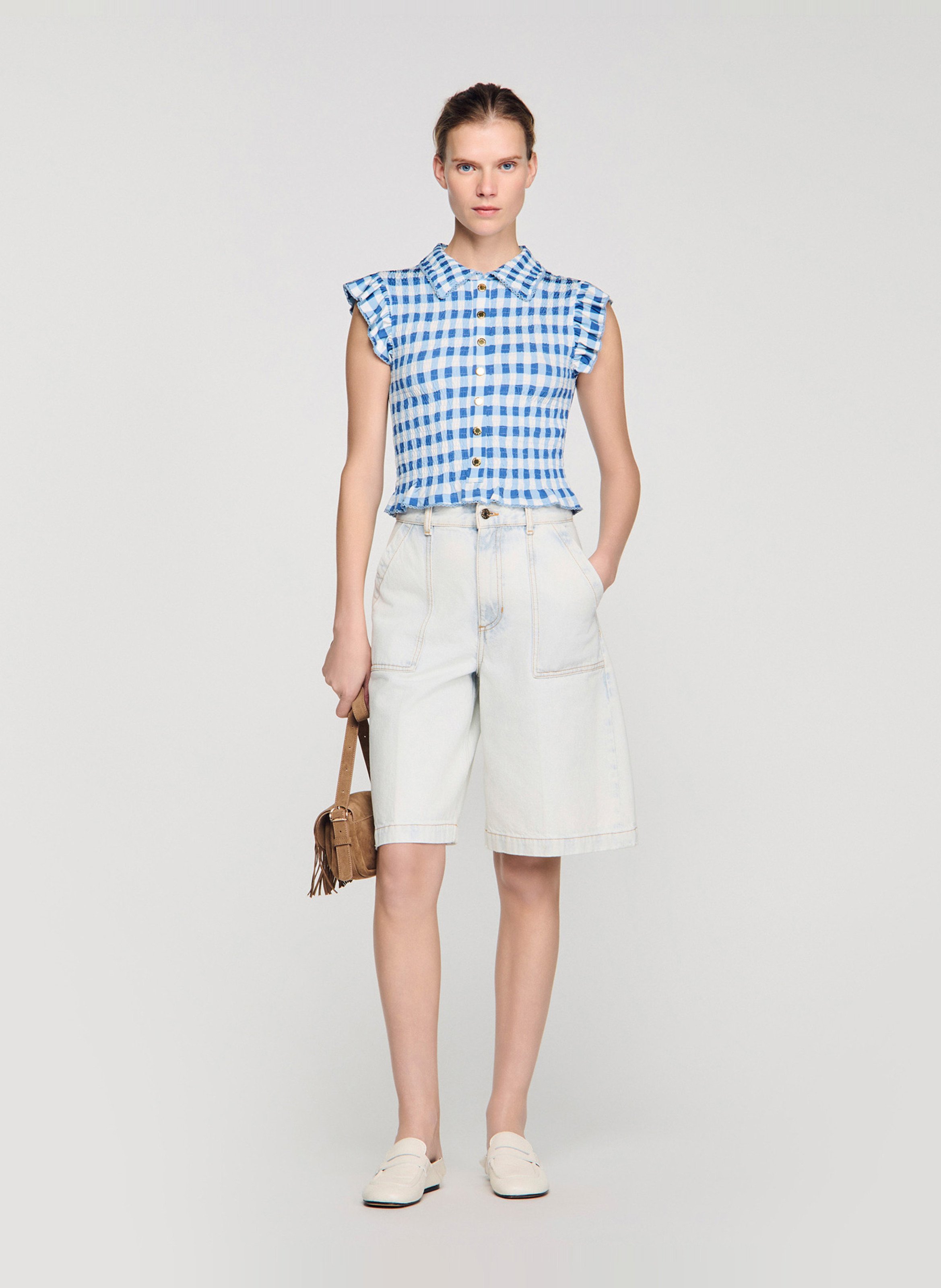 Geruite top met klassieke kraag SANDRO Blauw