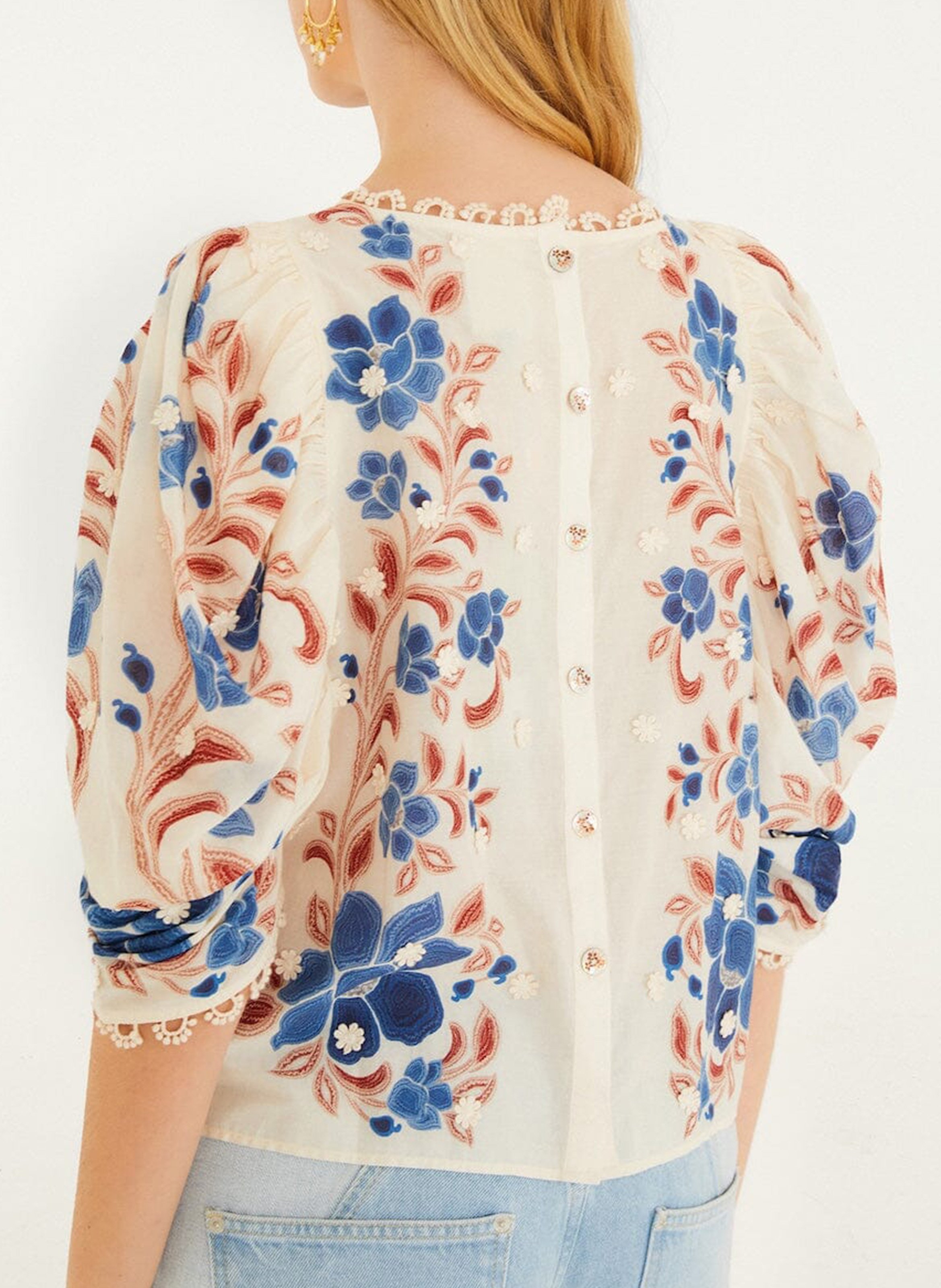 Blouse imprimée à détail brodés FARM RIO Beige