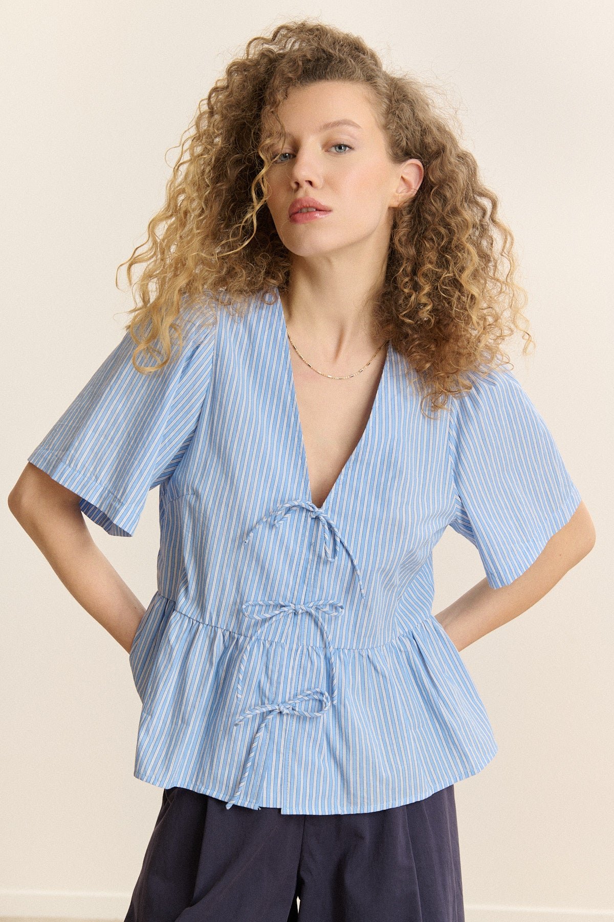 Short-sleeved striped blouse GARANCE PARIS Blue
