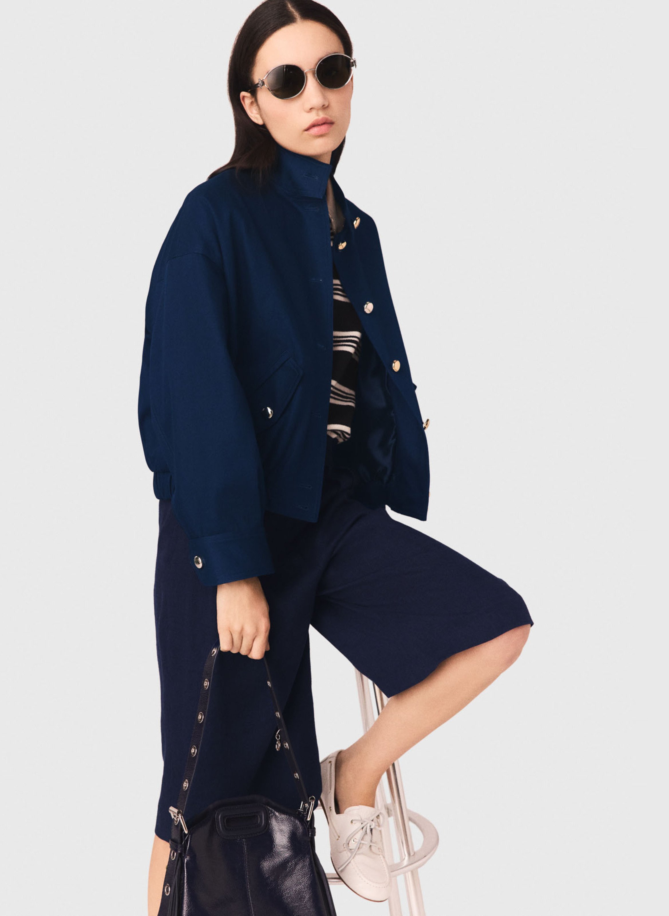 Short buttoned cotton jacket MAJE Blue