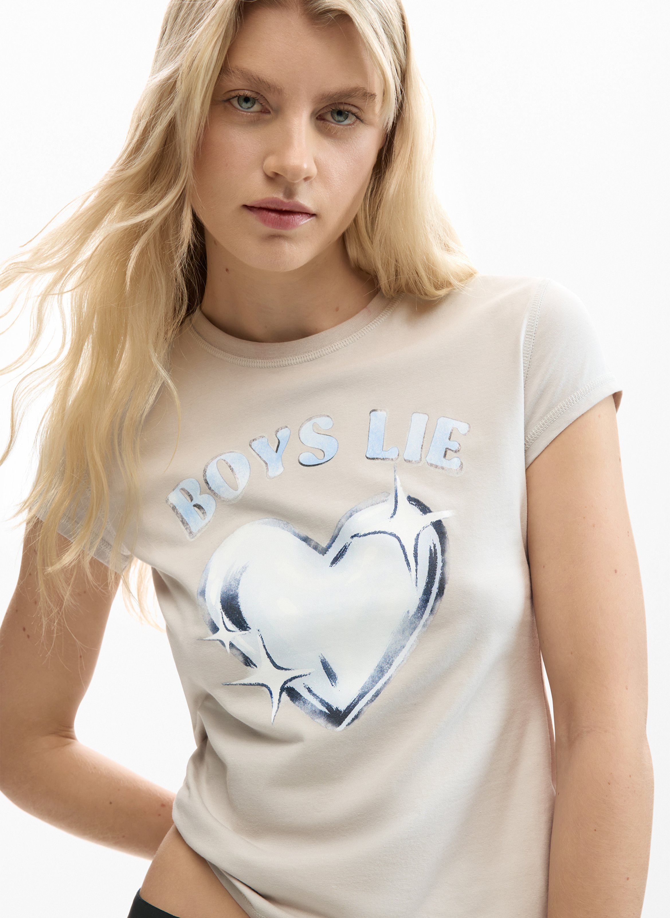 Tee-shirt col rond en coton mélangé DESIGUAL Bleu