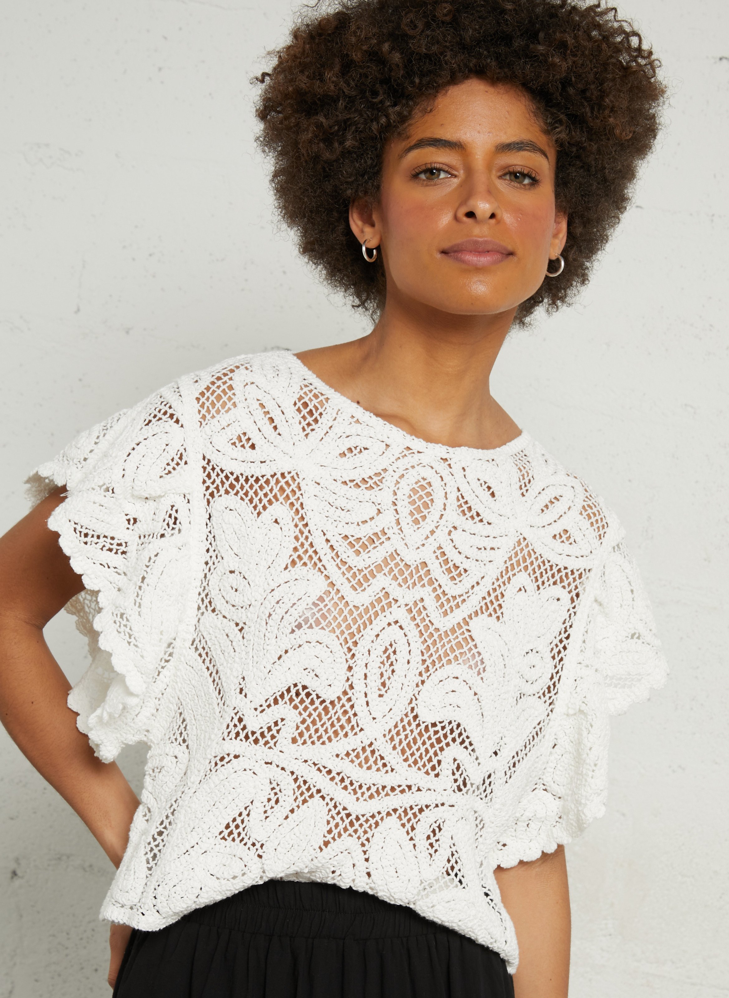 Loose-fit cotton top with lace THE KORNER White