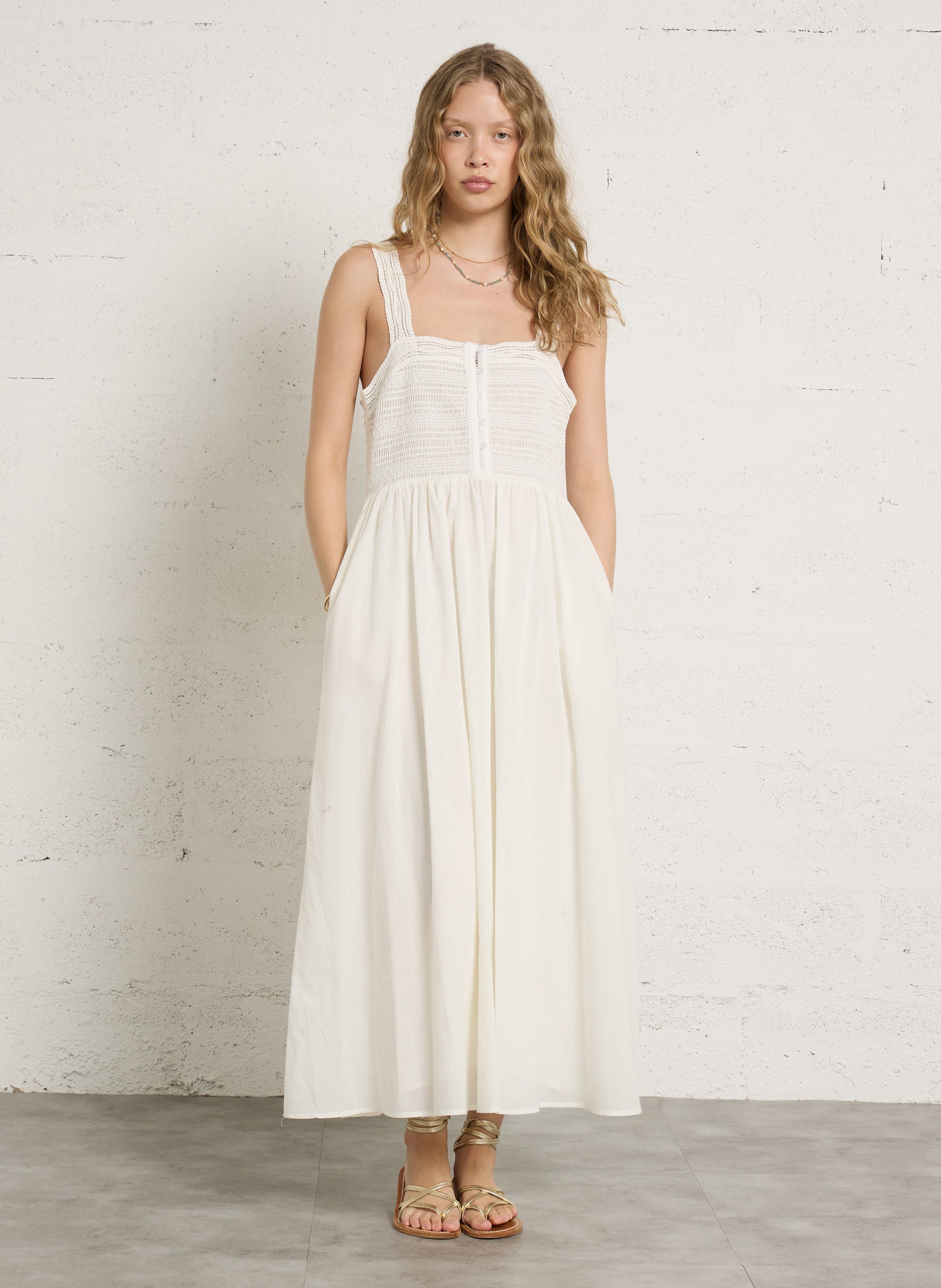 Robe longue col carré en coton SEE U SOON Blanc