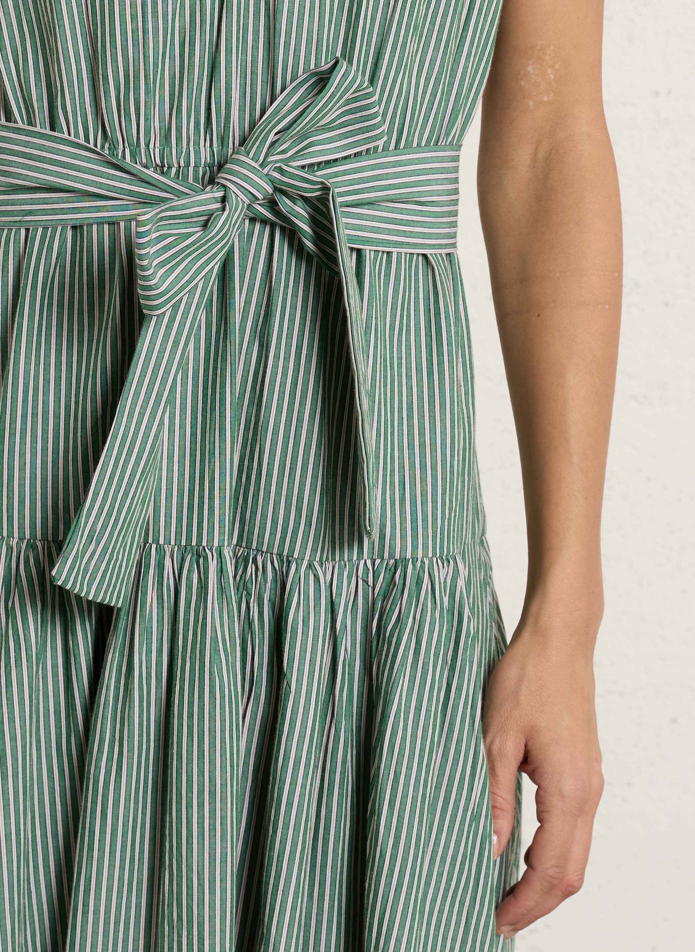 Lange, gestreepte katoenen jurk met V-hals PETITE MENDIGOTE Groen