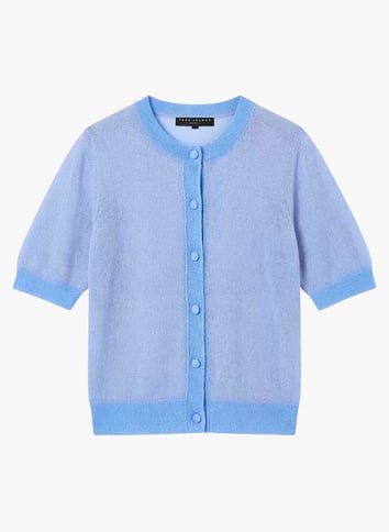 Cardigan à col rond en pur coton - Bleu Foncé | Benetton Cardigan à col rond en pur coton - Bleu Foncé | Benetton