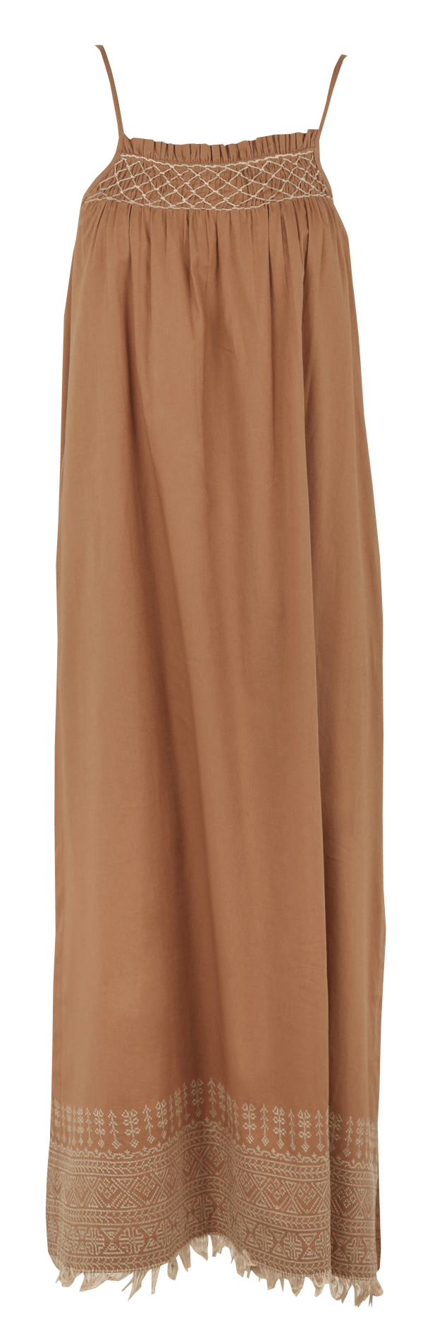 Long round-neck embroidered cotton dress HOD PARIS Brown