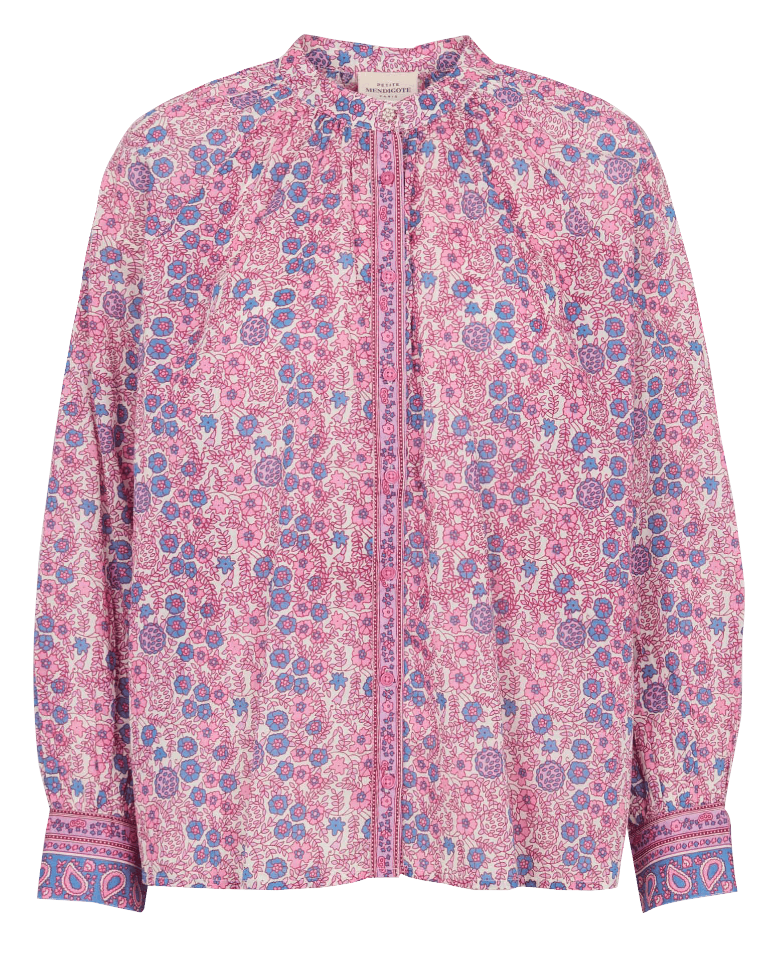 Rechte, katoenen blouse met ronde hals en print PETITE MENDIGOTE Beige