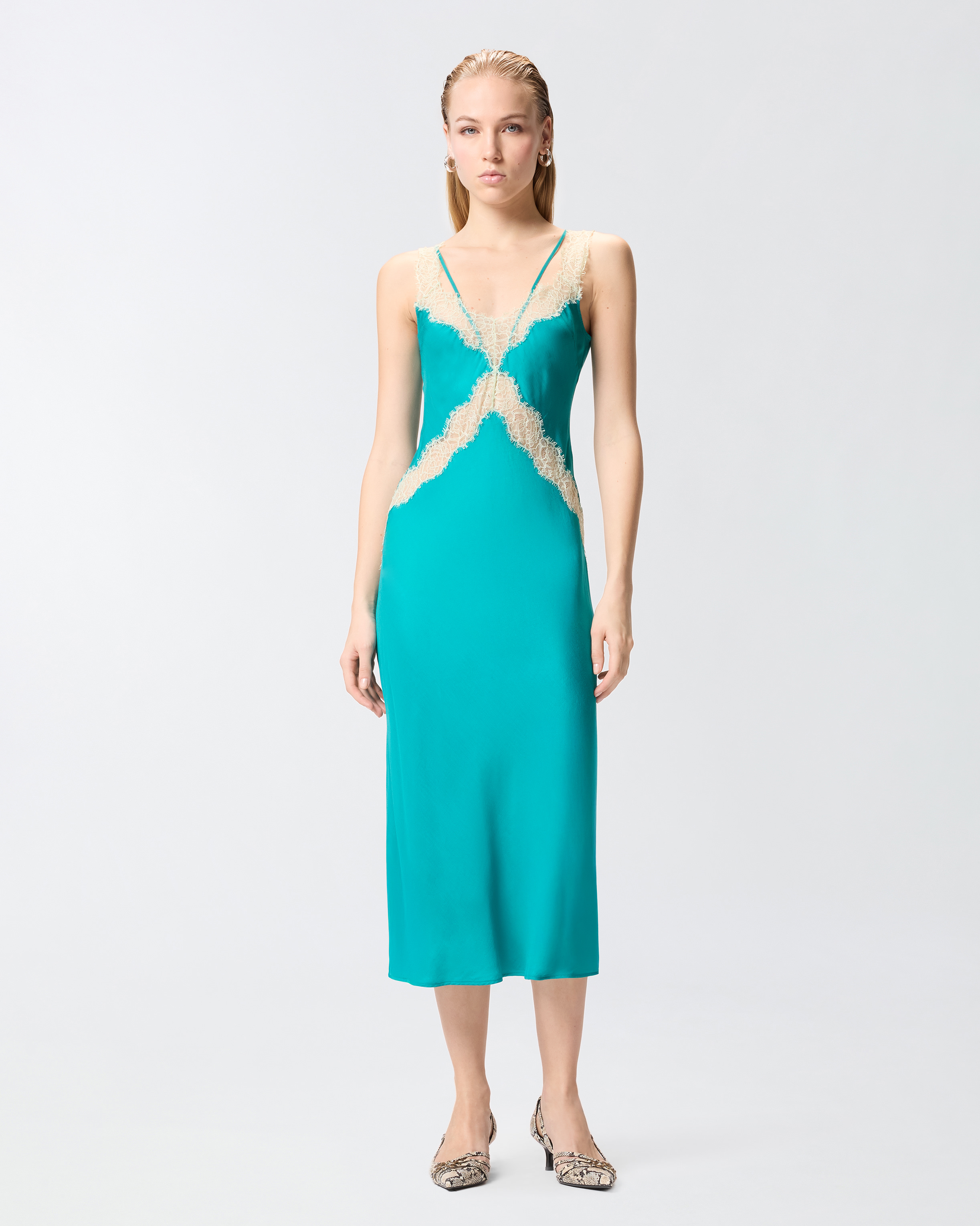 Robe combinette midi avec bandes en dentelle PINKO Vert
