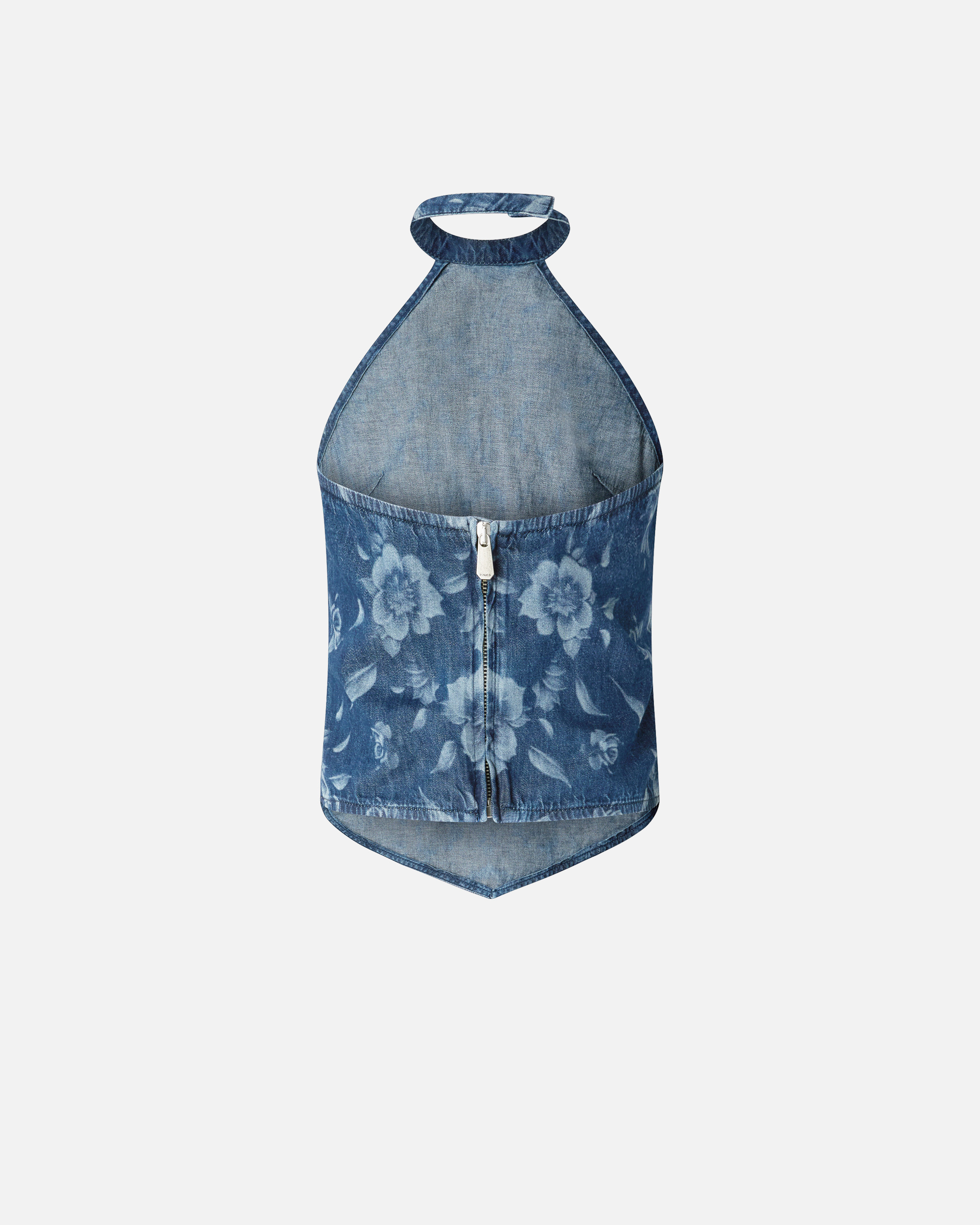 Top en denim floral PINKO Bleu