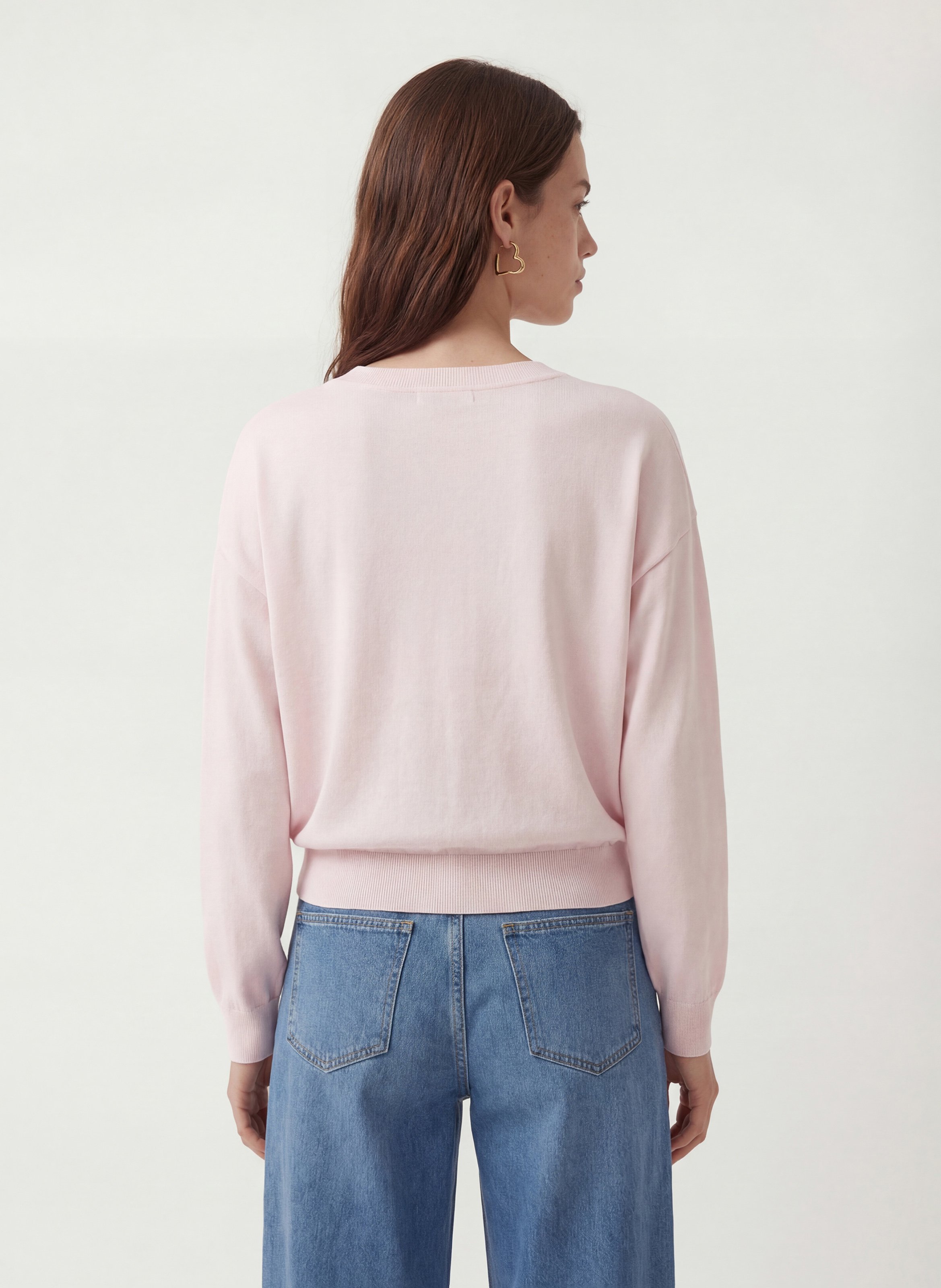 Mixed-knit straight V-neck sweater KOOKAI Pink