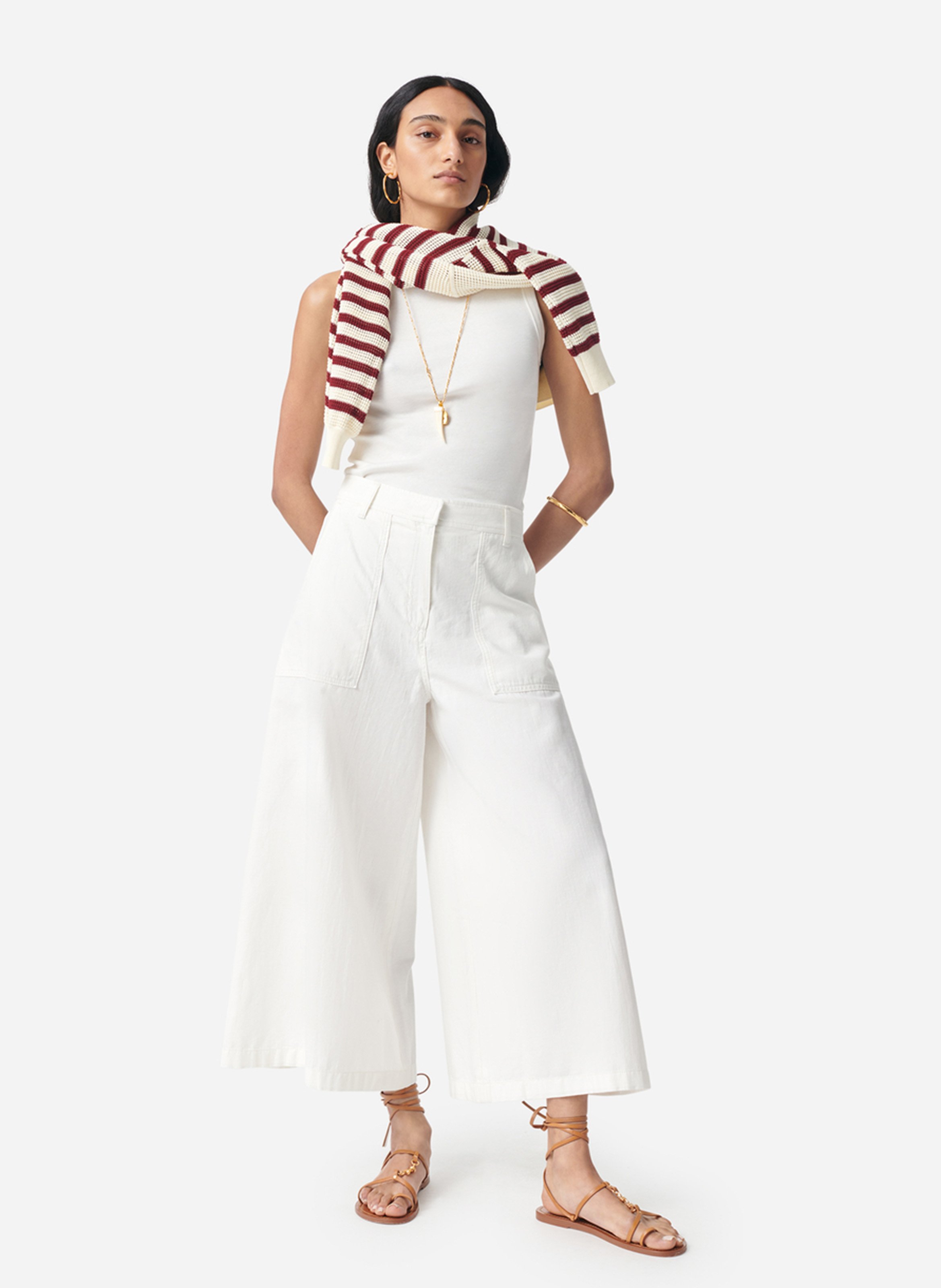 Weite Hose mit Taschen in Uni-Farbe VANESSA BRUNO Weiss