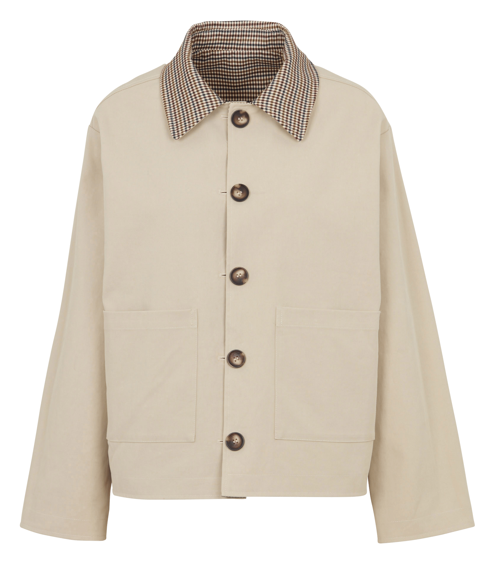 Veste droite col rabattu en coton imprimé SUNCOO Beige