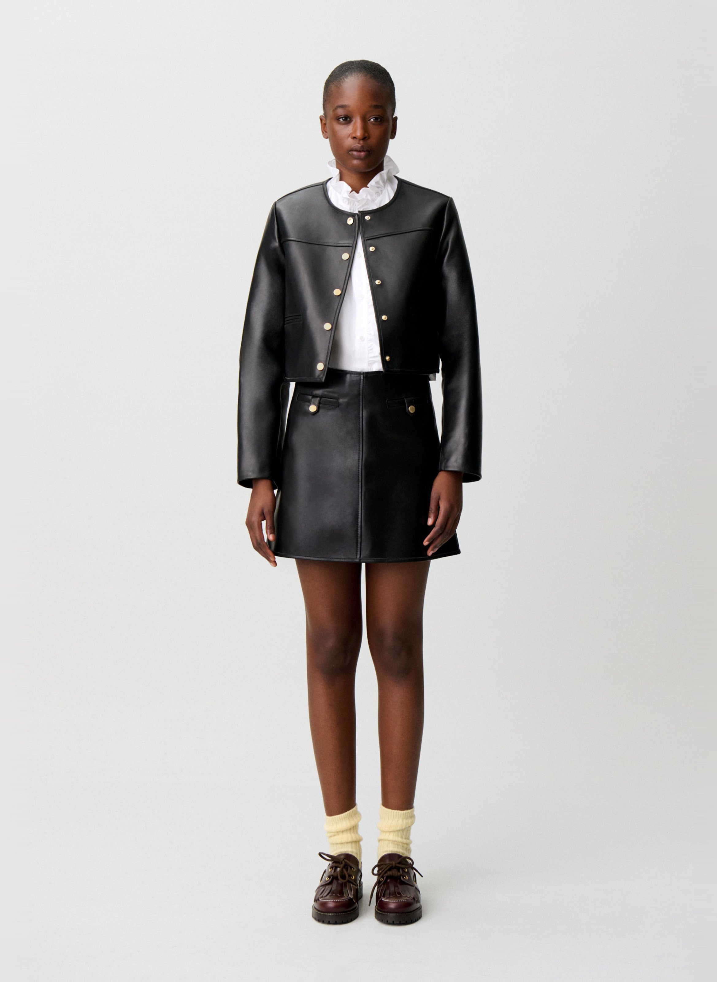 Jupe courte évasée en cuir CLAUDIE PIERLOT Noir