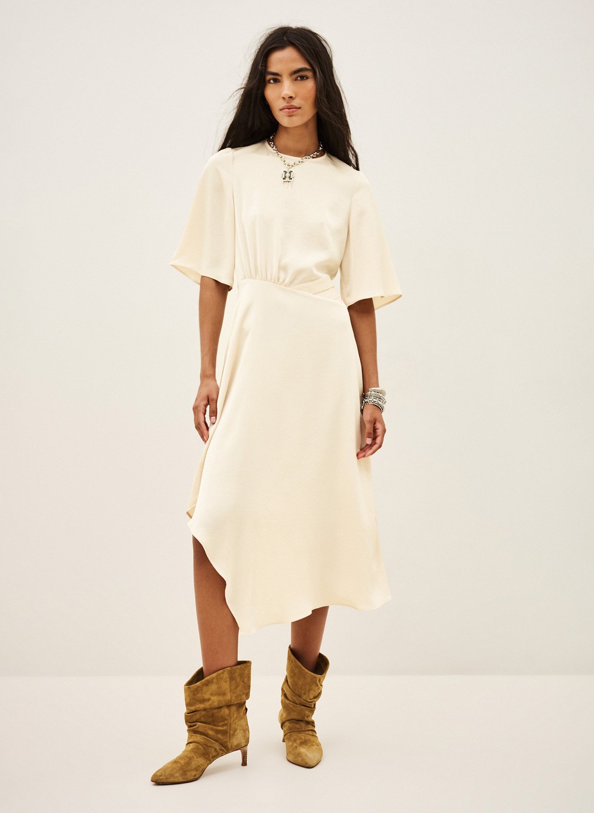 Robe midi cintrée asymétrique BA&SH Beige