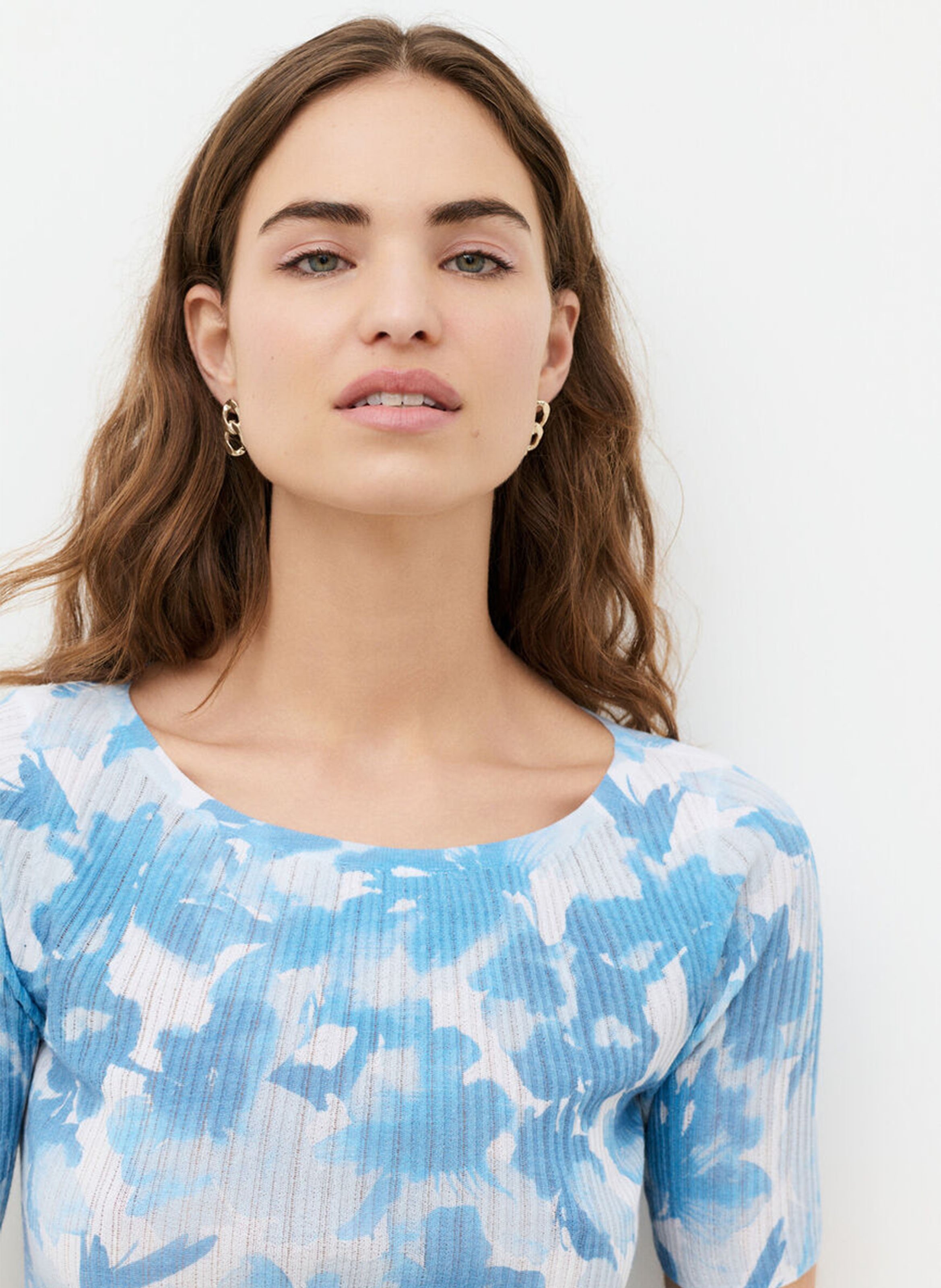 Top droit col bateau imprimé CAROLL Bleu
