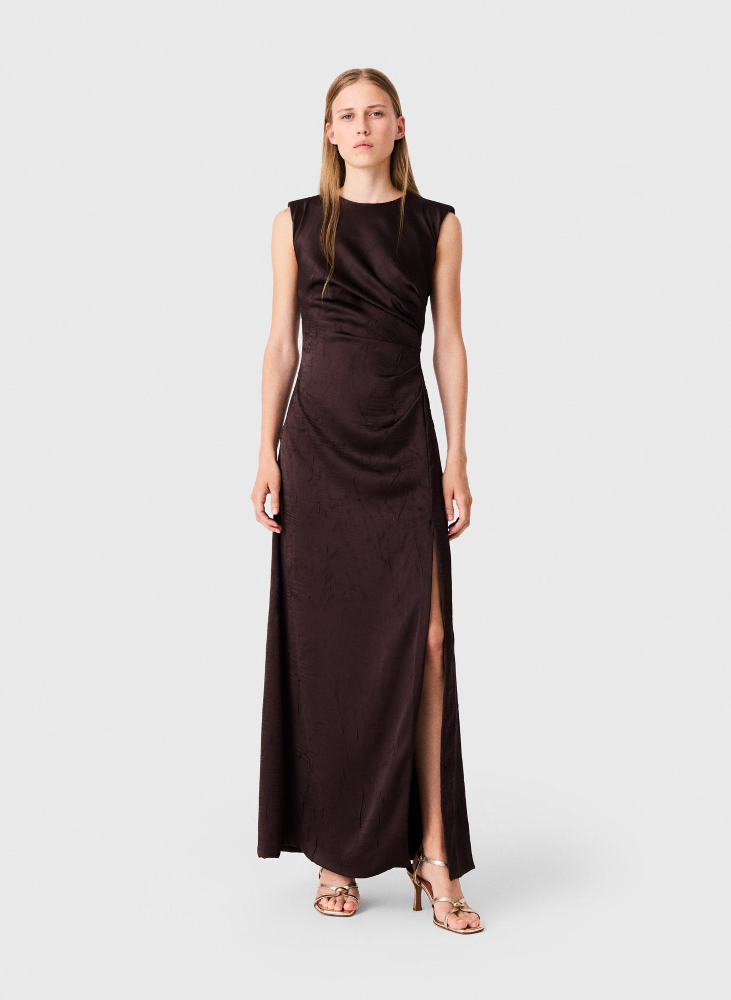 Long draped satin dress MAJE Brown