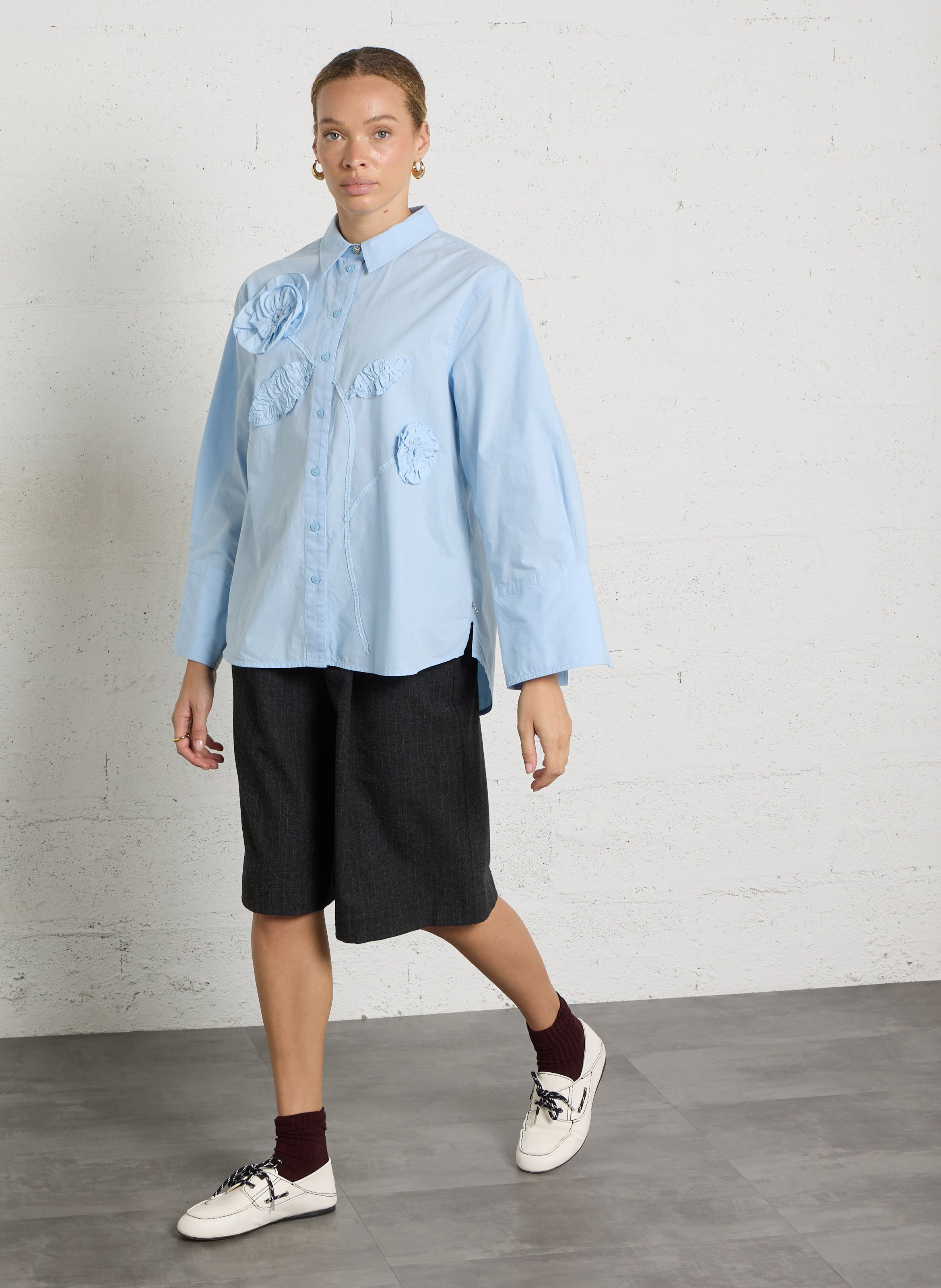 Straight shirt with textures FABIENNE CHAPOT Blue