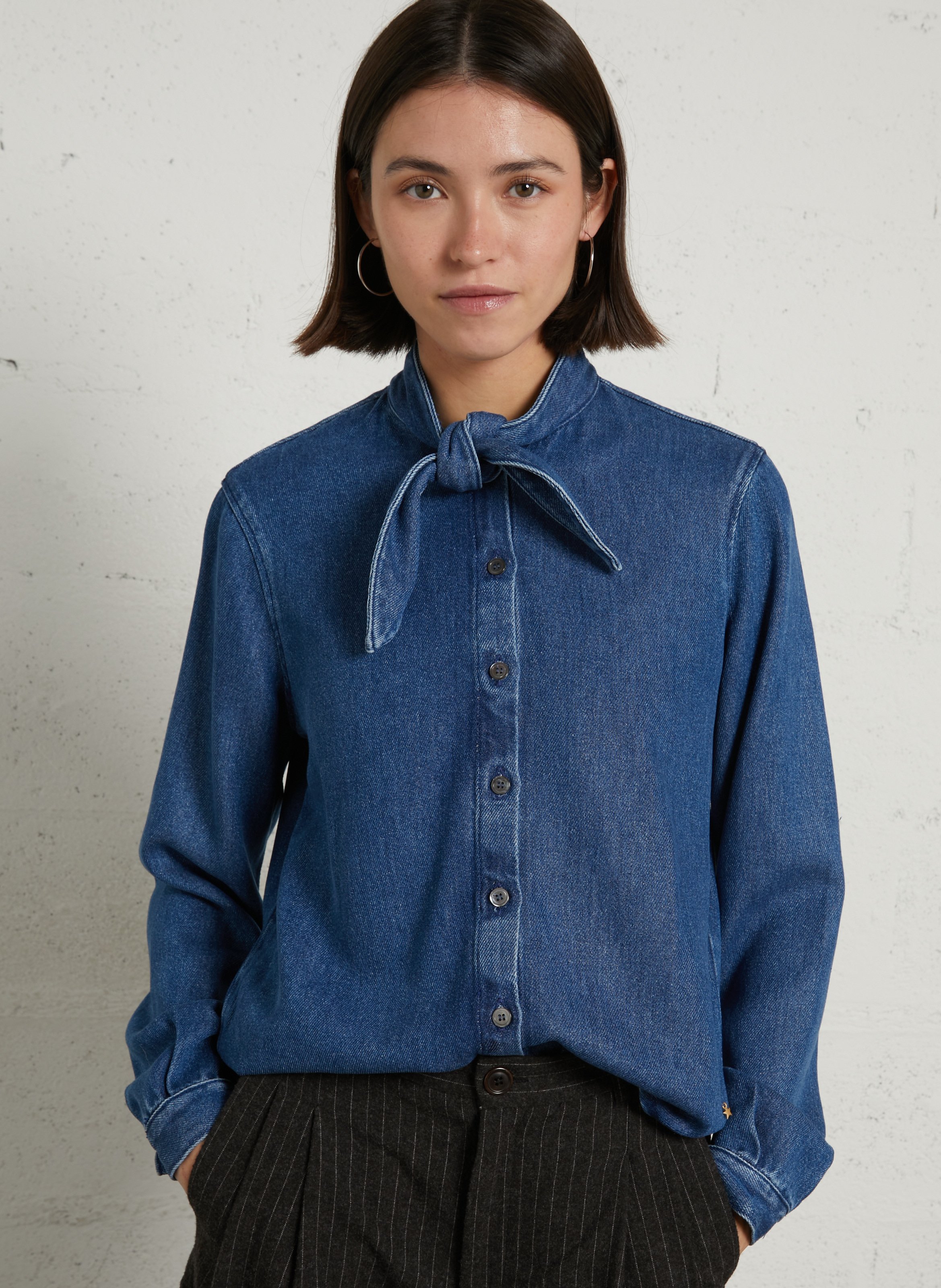 Straight shirt with high collar DES PETITS HAUTS Blue