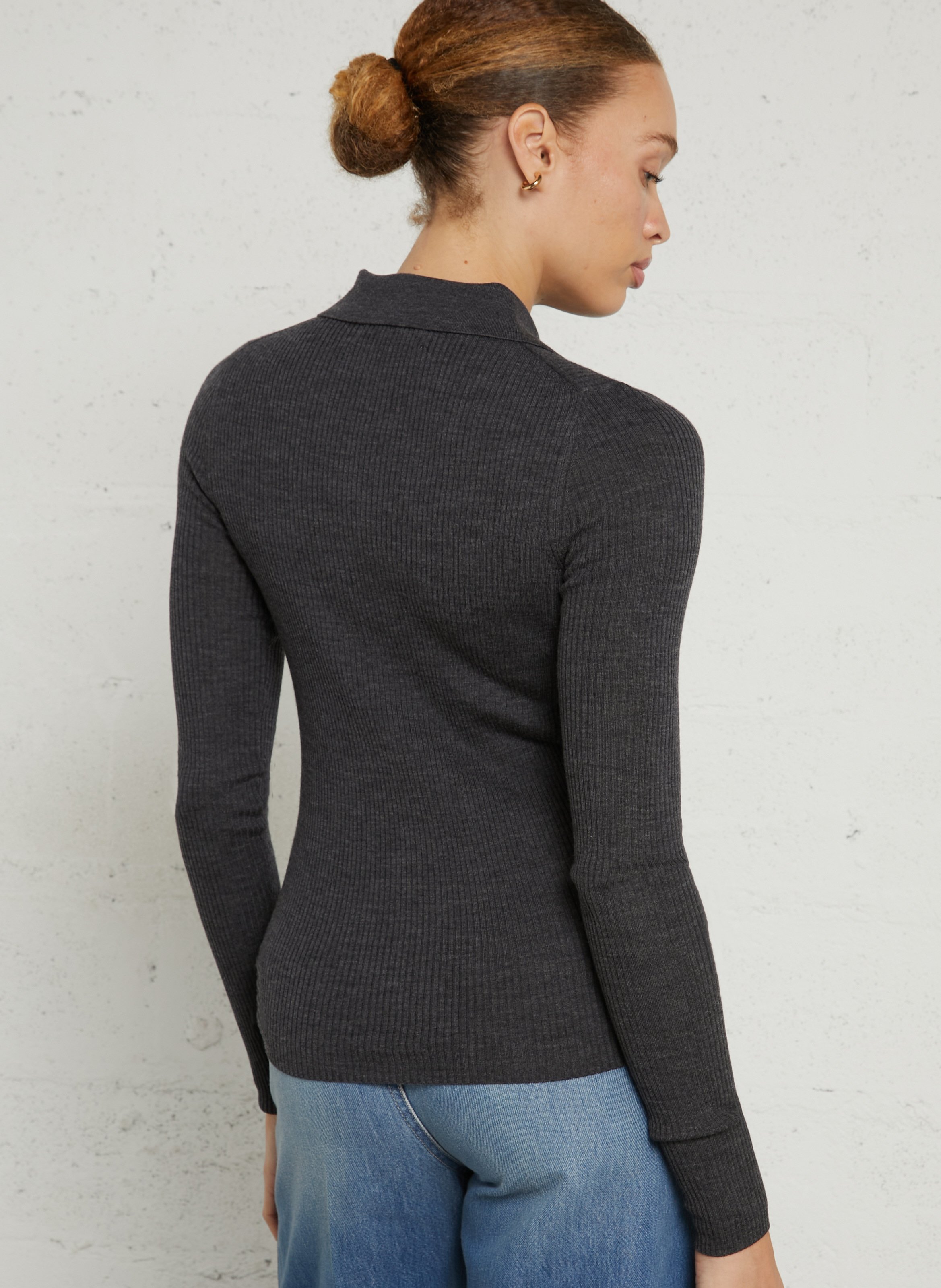 Schlanker Pullover mit Polokragen aus Mohair JC SOPHIE Grau