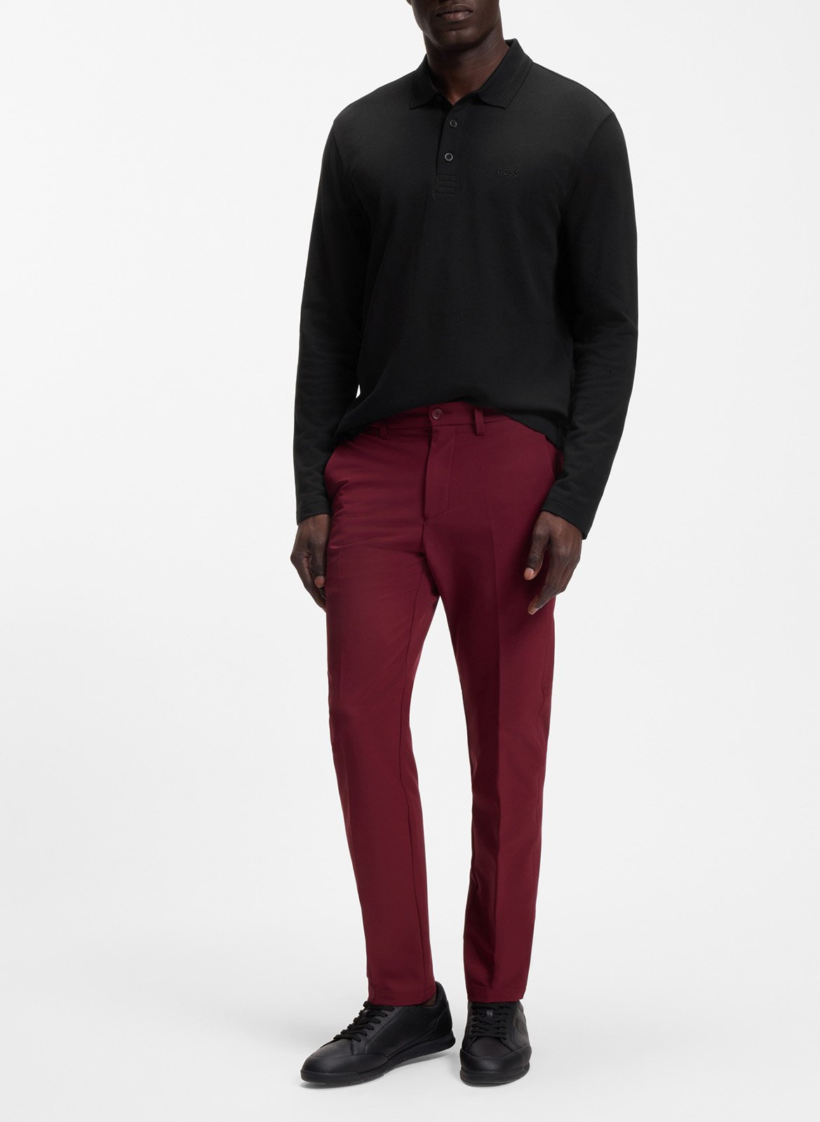 Long-sleeved cotton polo shirt BOSS Black