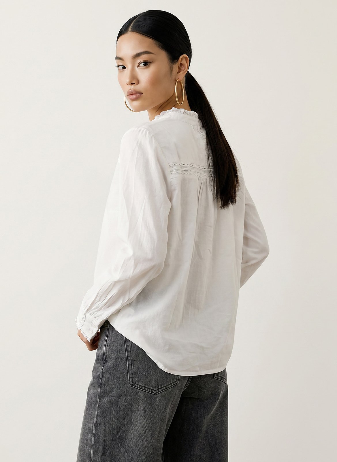 Blouse met ronde hals en kant KOOKAI Wit