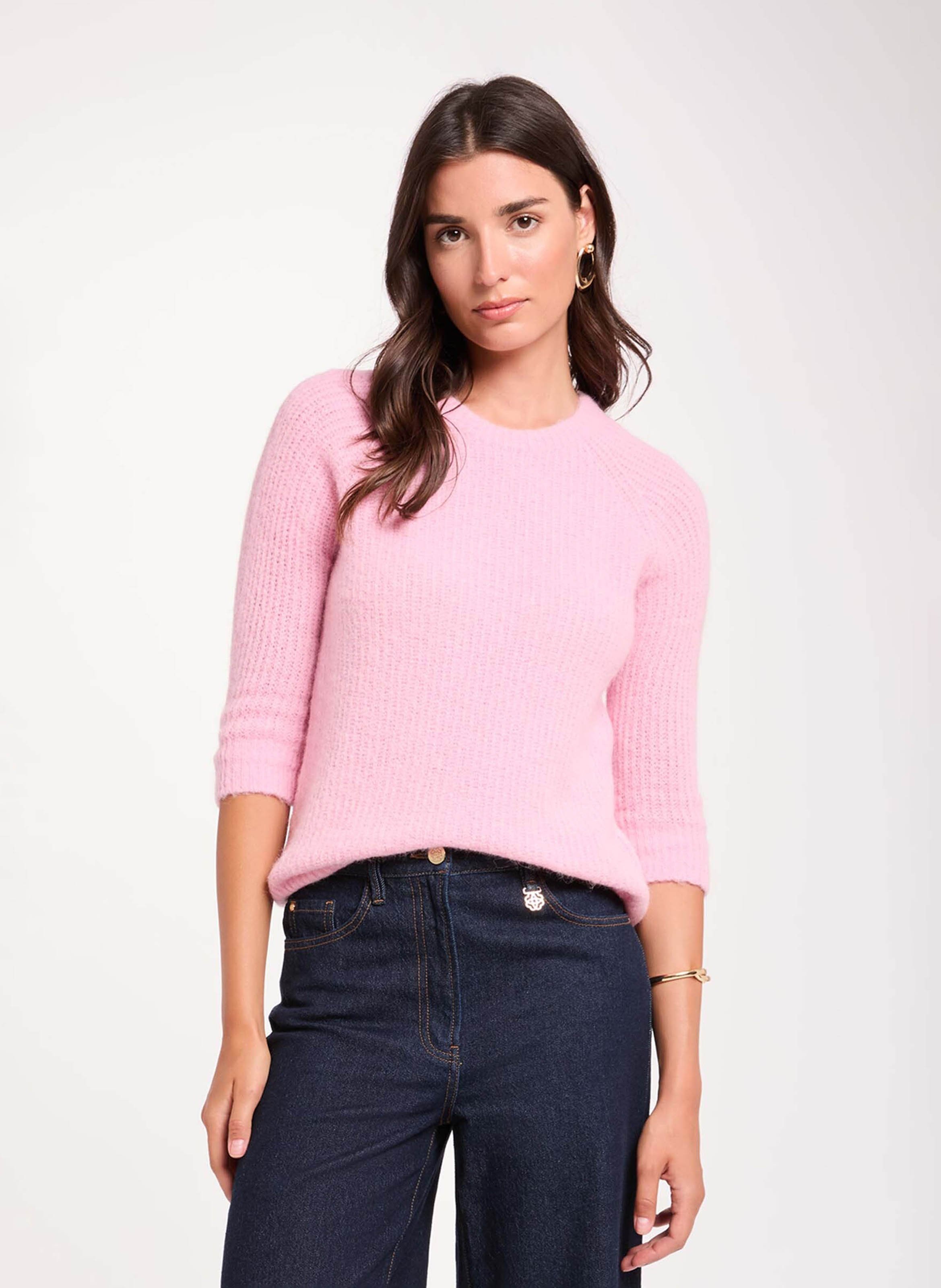 Pull droit col rond en maille mélangée MORGAN Rose