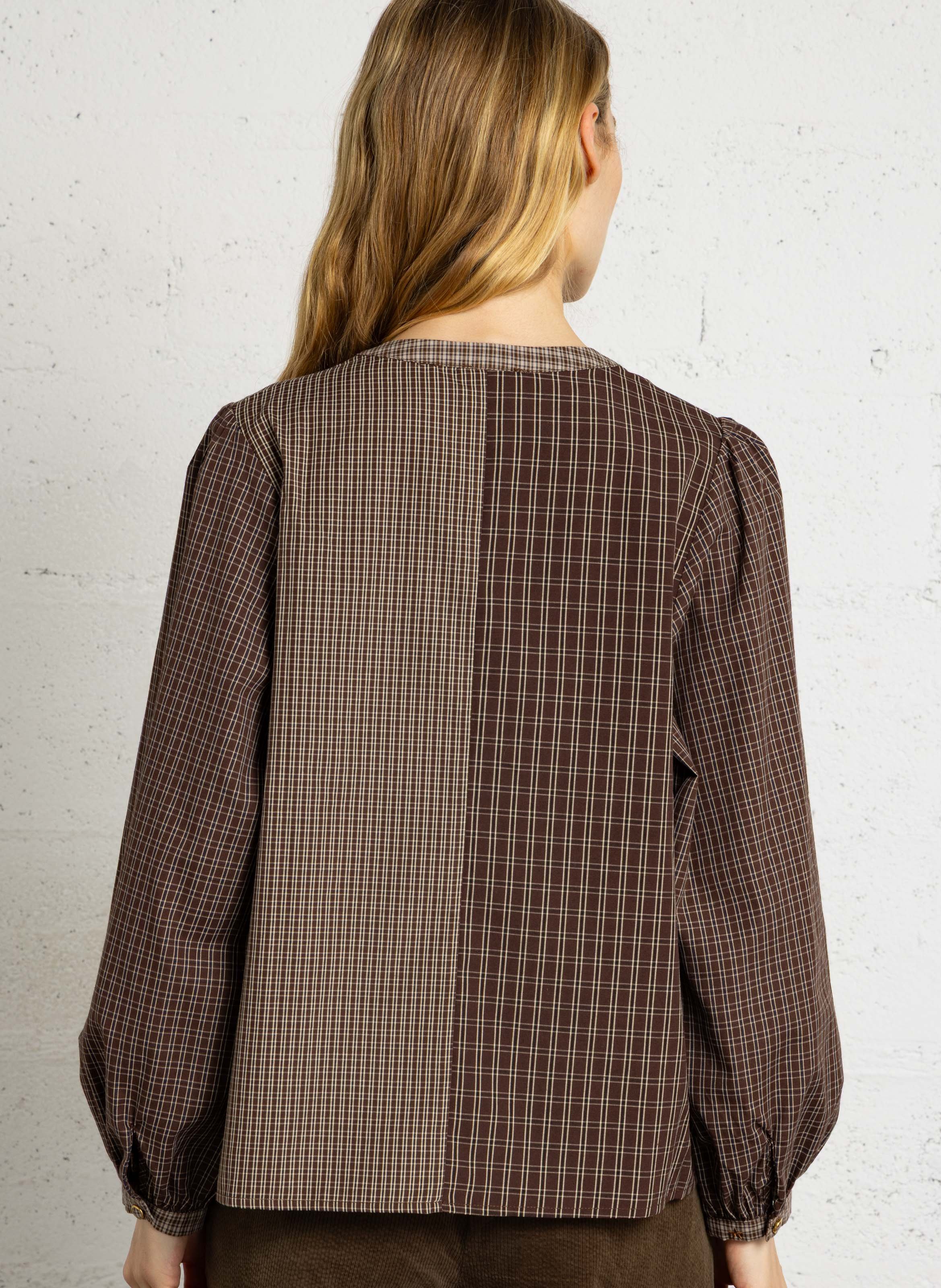 Straight checkered cotton blouse LA PETITE ETOILE Brown