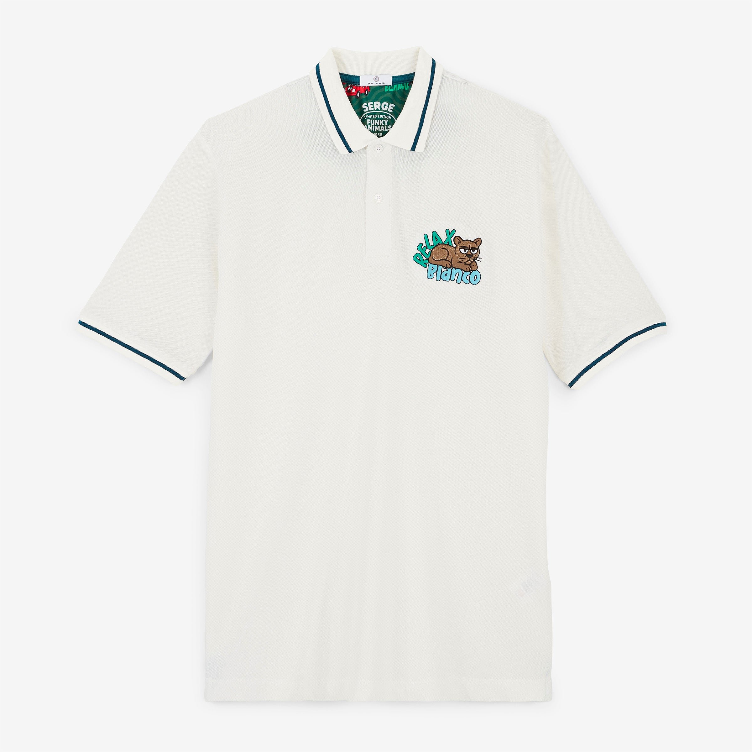 FUNKY ANIMALS short-sleeved piqué cotton polo shirt SERGE BLANCO Beige