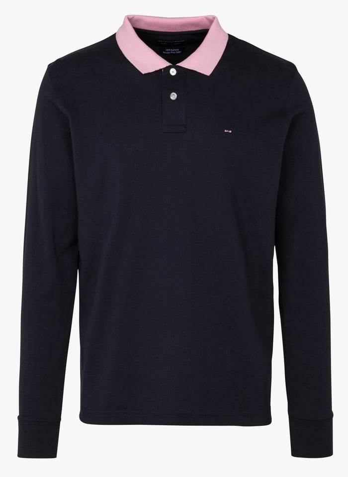 Polo Manches Longues En Coton Bleu Eden Park Homme Place des