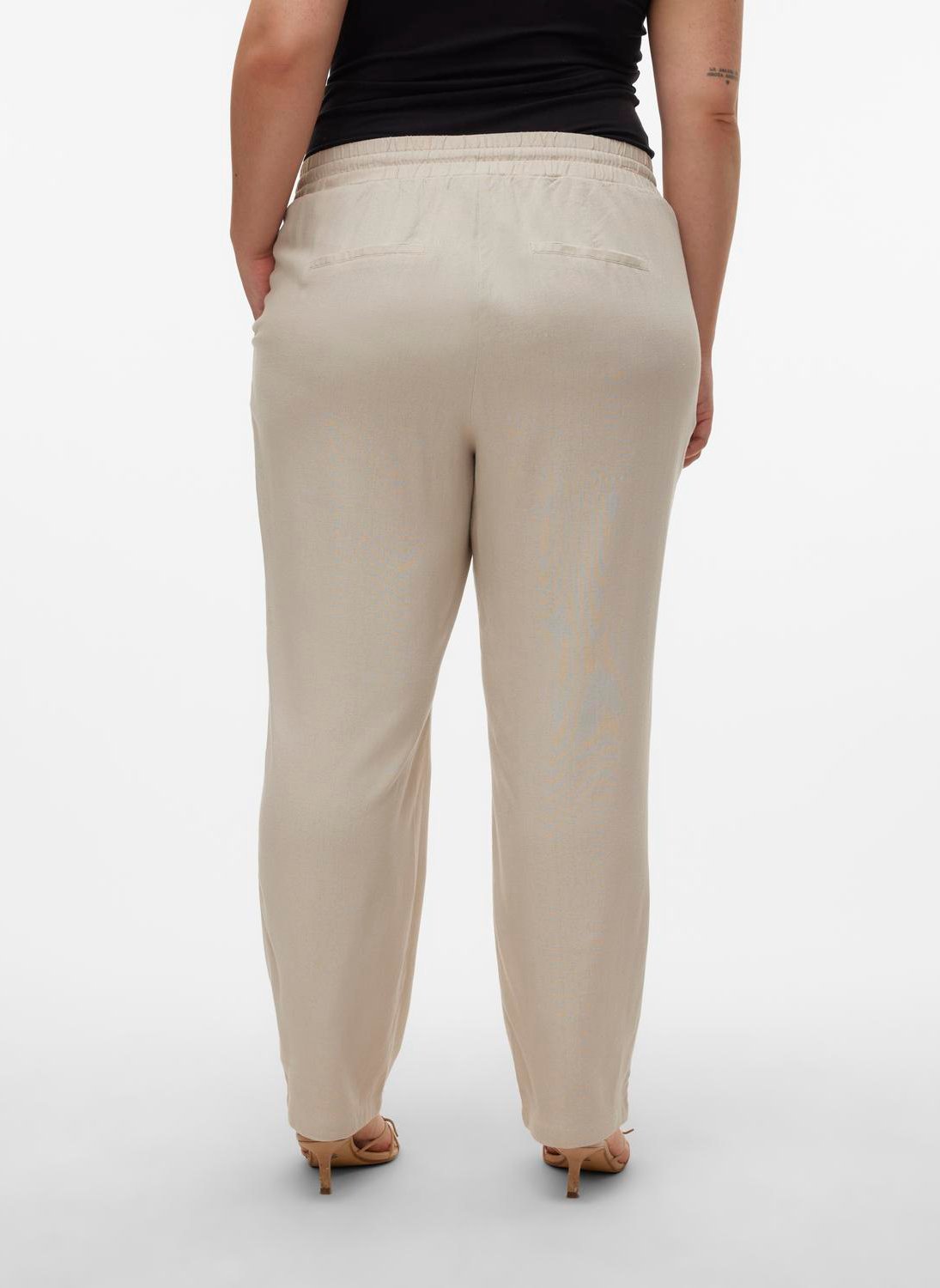 Pantalon droit taille haute en lin mélangé VERO MODA CURVE Beige