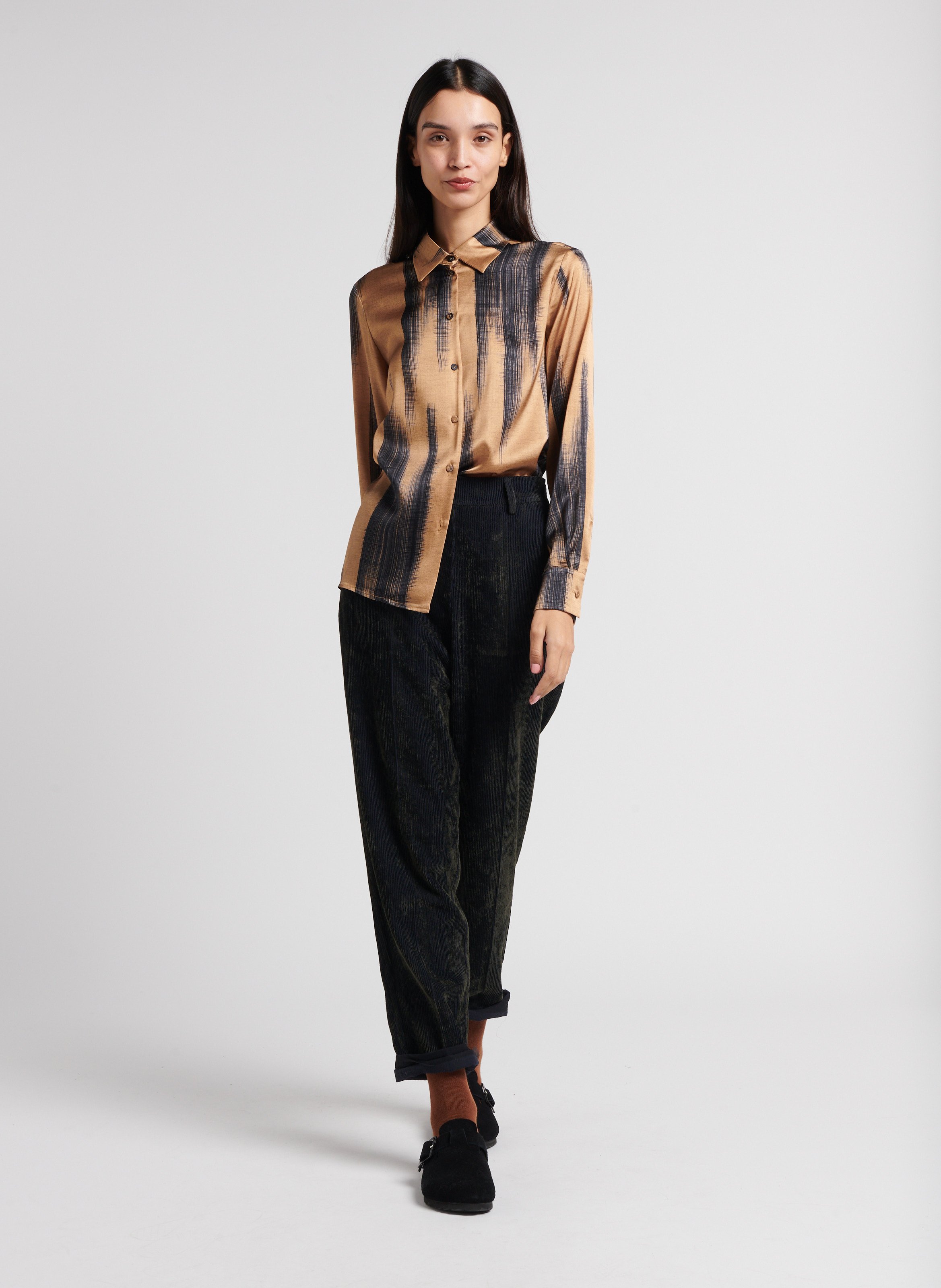 Straight printed silk blend shirt MOMONI Golden