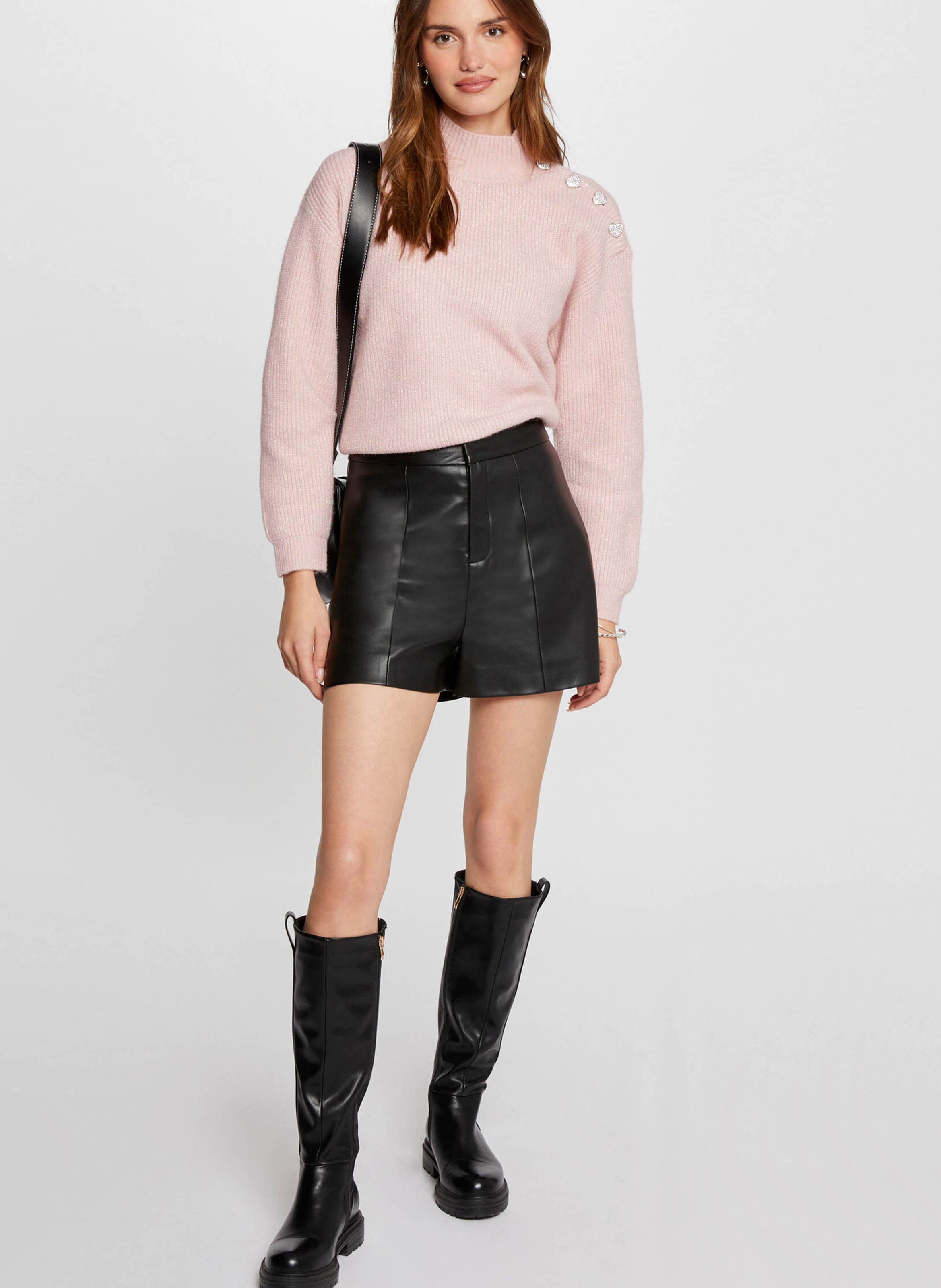 Rechte trui met hoge kraag MORGAN Roze