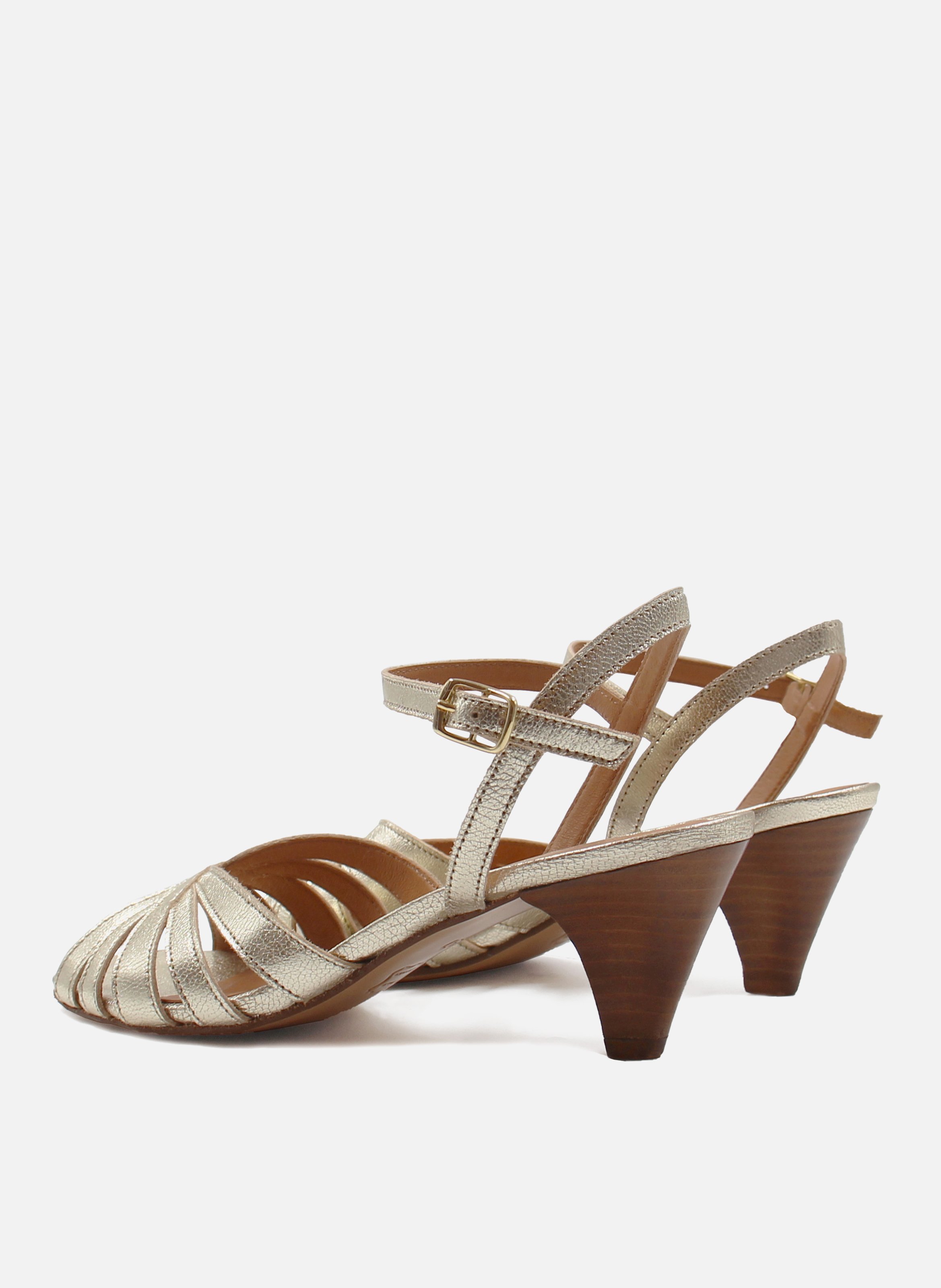 Medium heel metallic leather strappy sandals JULES & JENN Golden