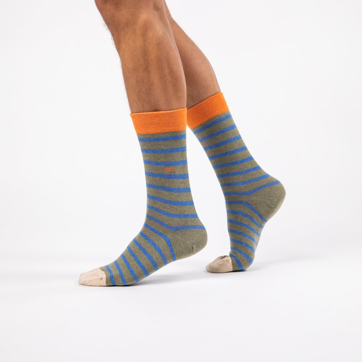 Combed cotton socks with wide stripes Khaki
