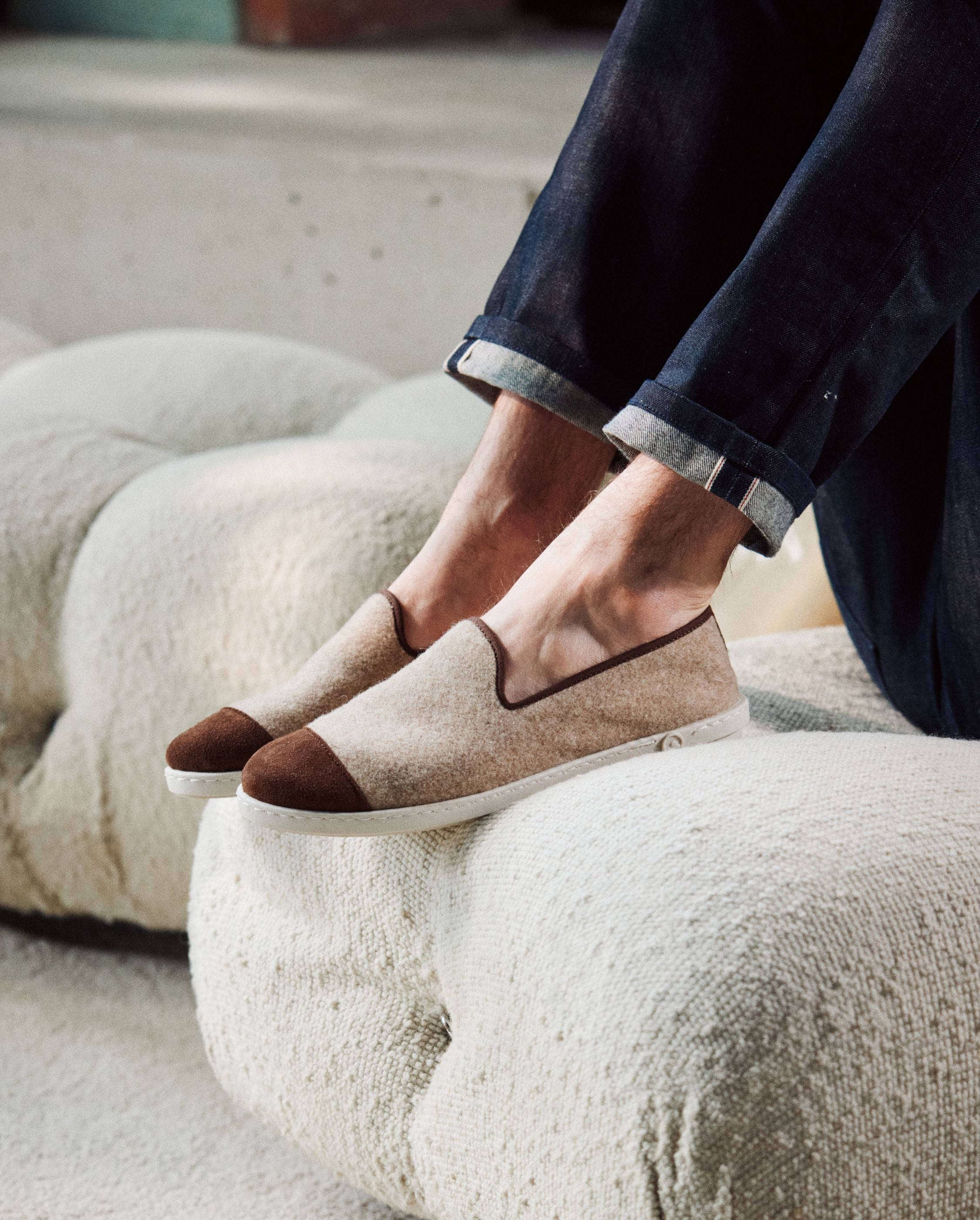 Chausson homme laine, sable chocolat Beige Angarde Homme Place