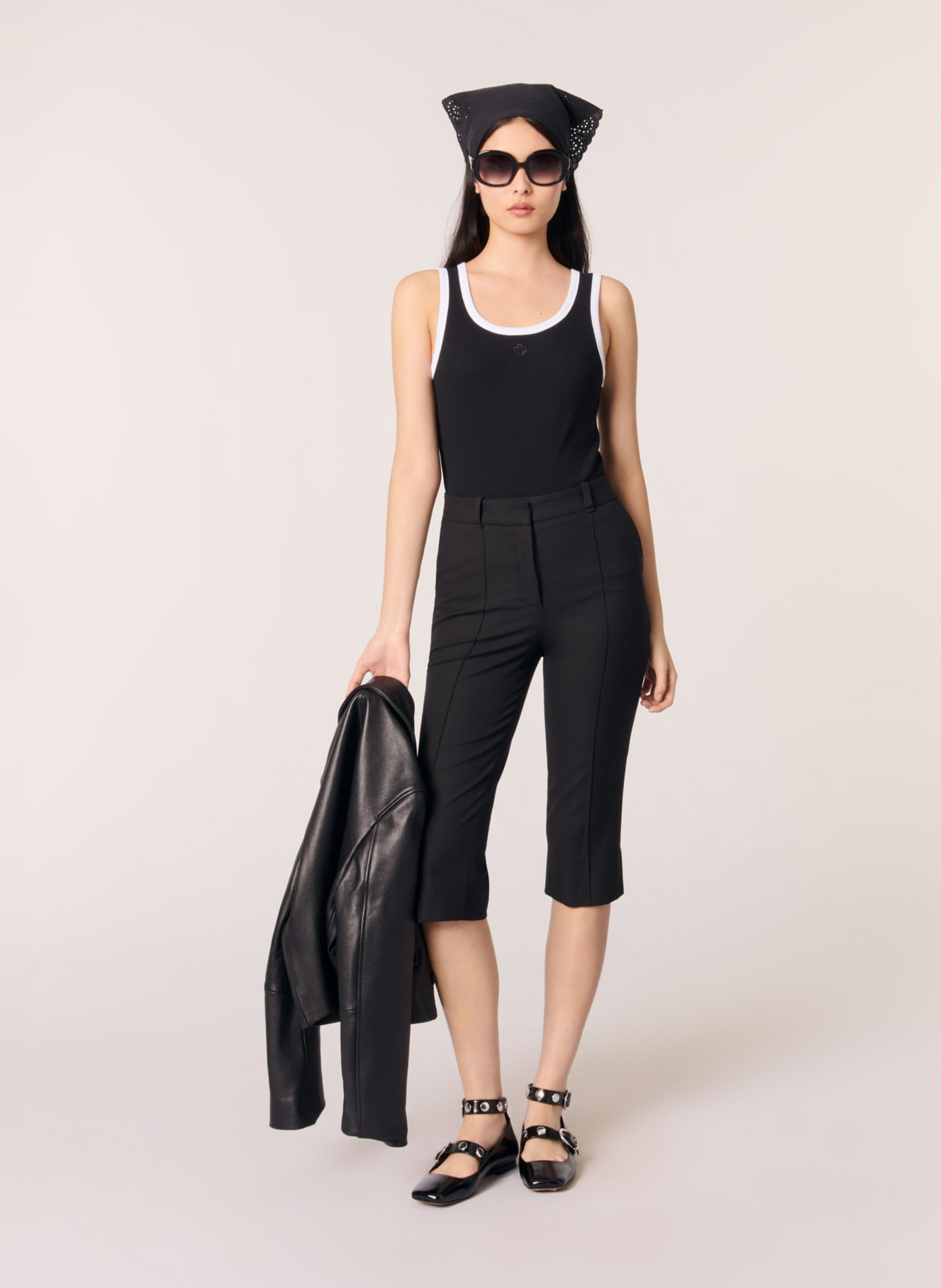 Rechte singlet van katoenmix MAJE Zwart