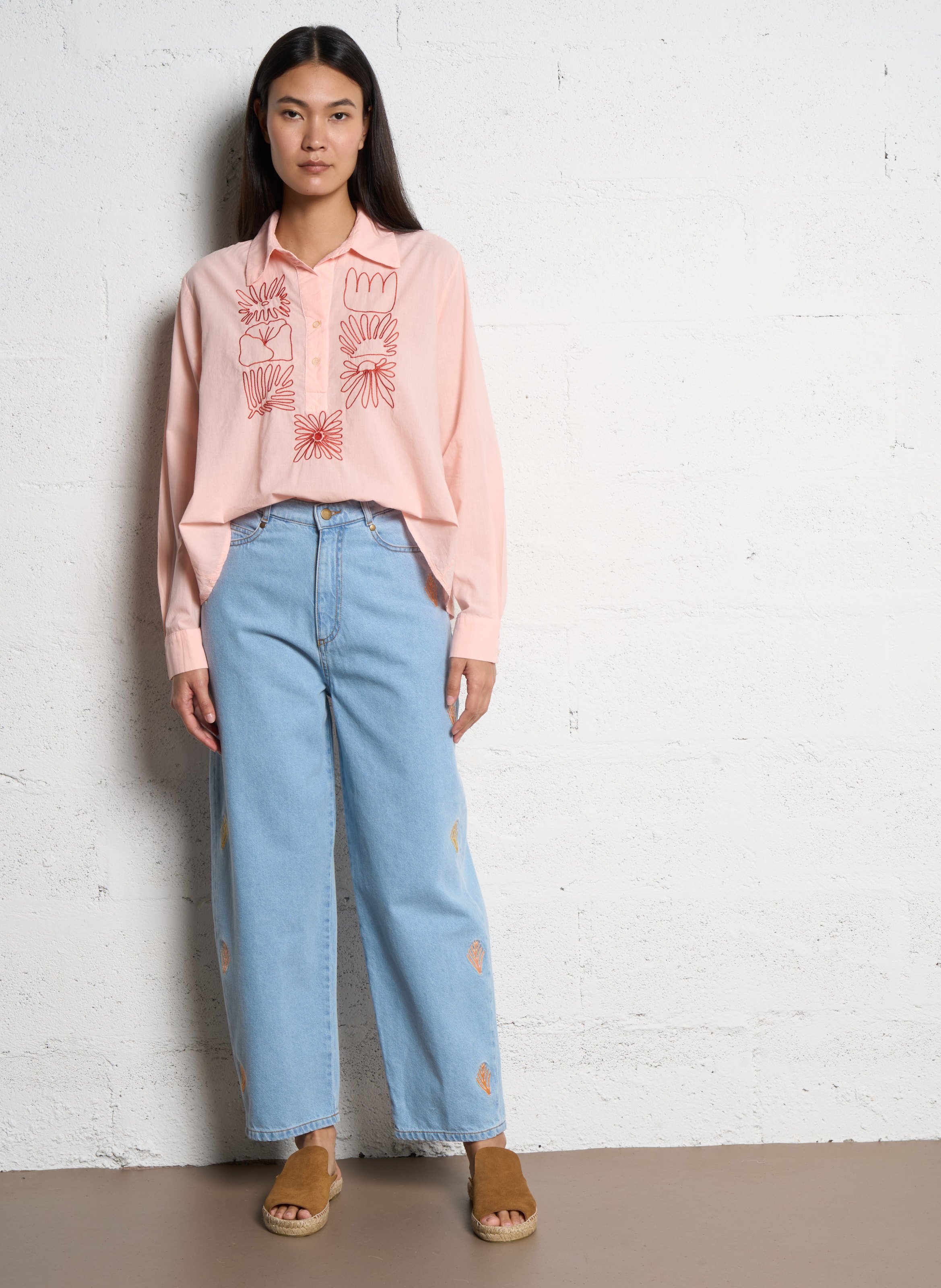 Cotton blouse with classic collar TINSELS Pink